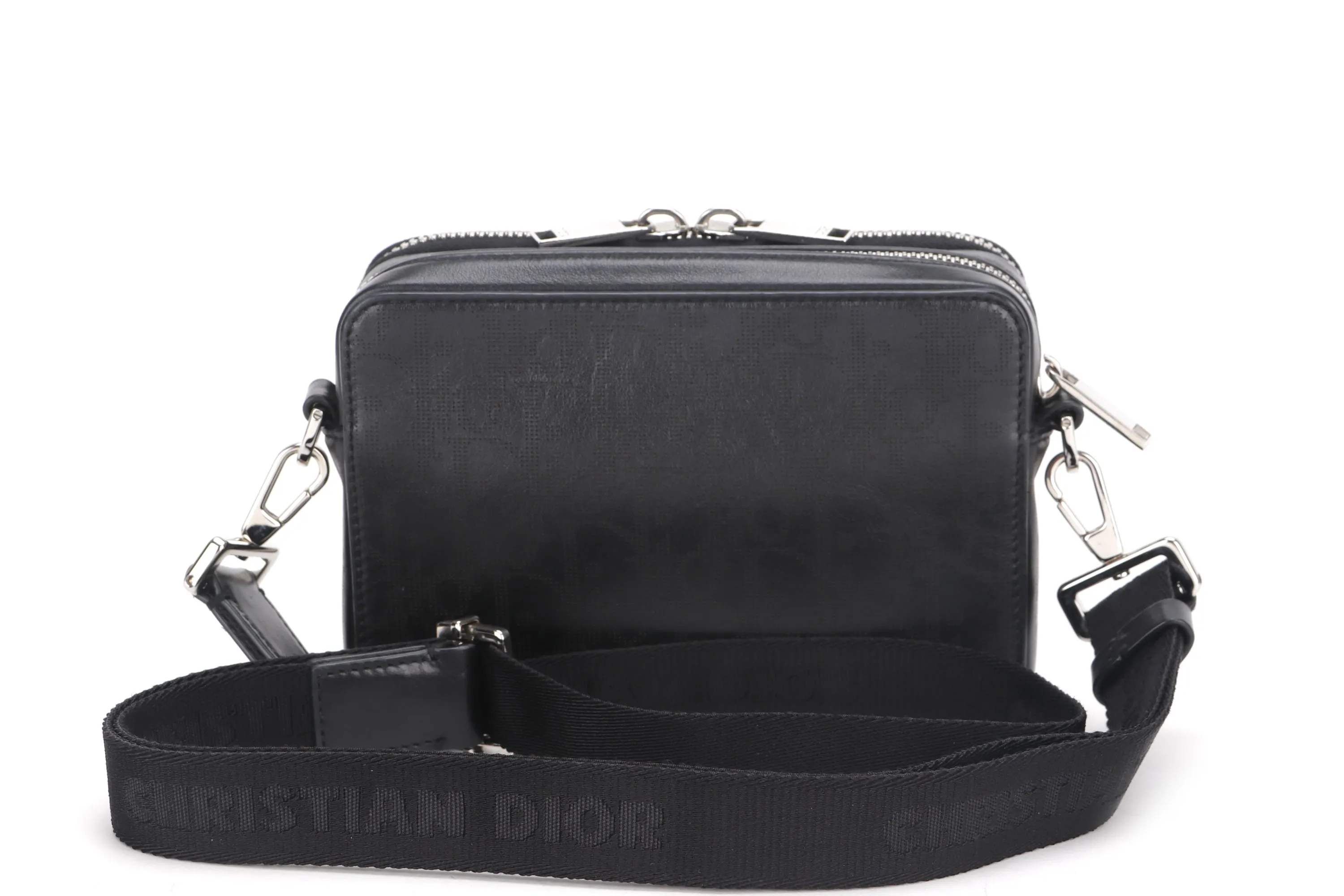 DIOR MESSENGER POUCH (22-BO-1200) BLACK OBLIQUE GALAXY LEATHER SILVER HARDWARE, WITH DUST COVER &amp; BOX