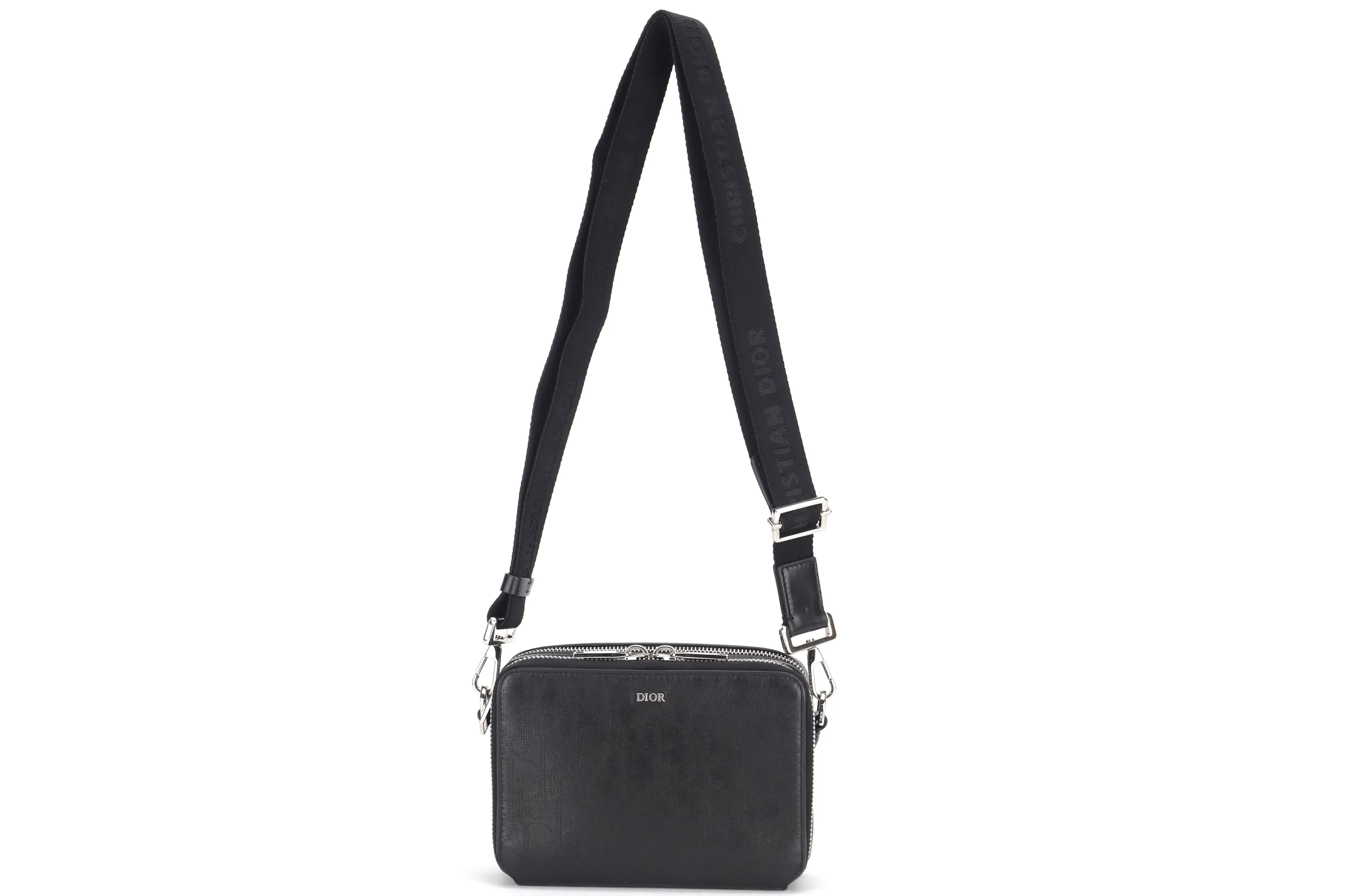 DIOR MESSENGER POUCH (22-BO-1200) BLACK OBLIQUE GALAXY LEATHER SILVER HARDWARE, WITH DUST COVER &amp; BOX