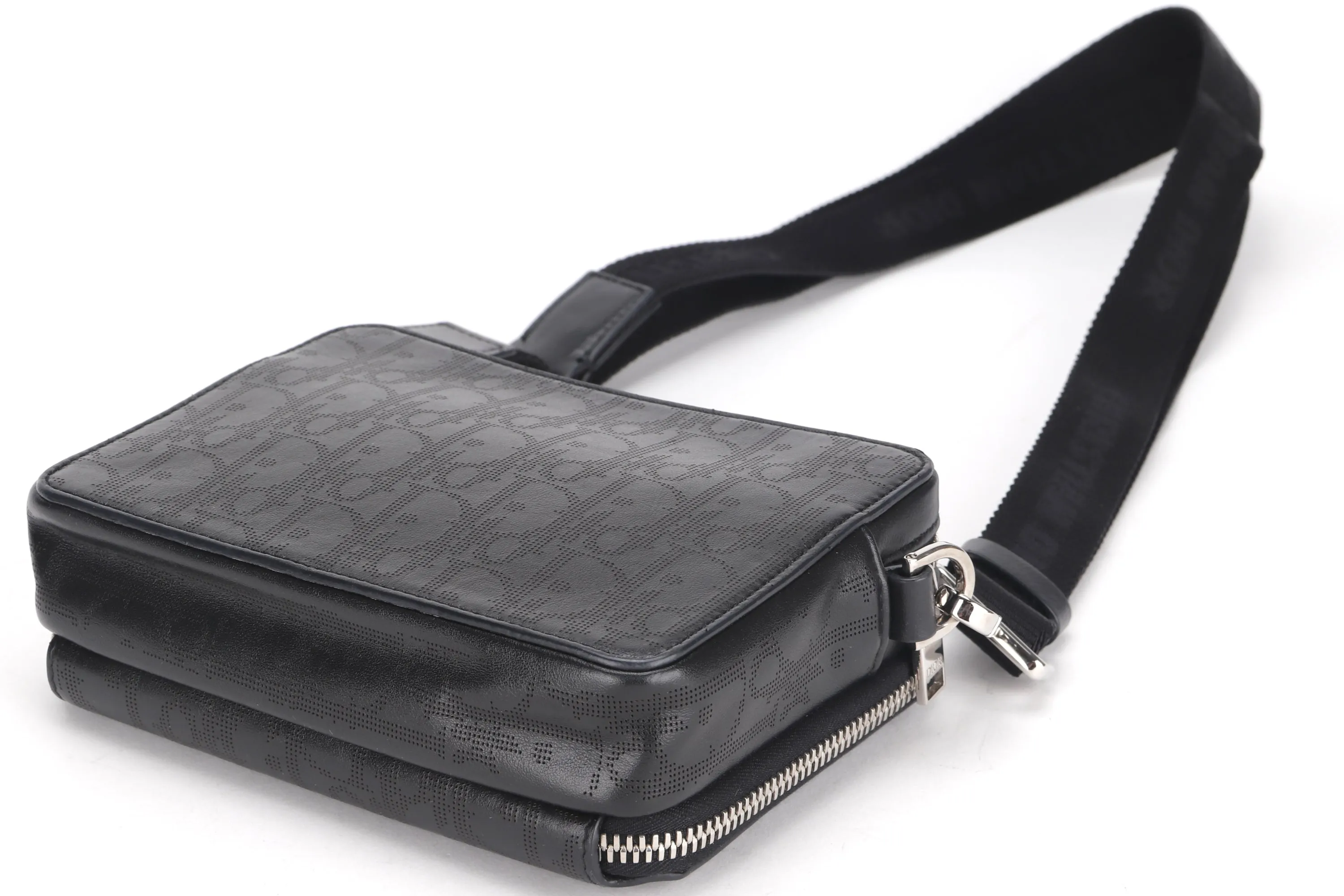 DIOR MESSENGER POUCH (22-BO-1200) BLACK OBLIQUE GALAXY LEATHER SILVER HARDWARE, WITH DUST COVER &amp; BOX