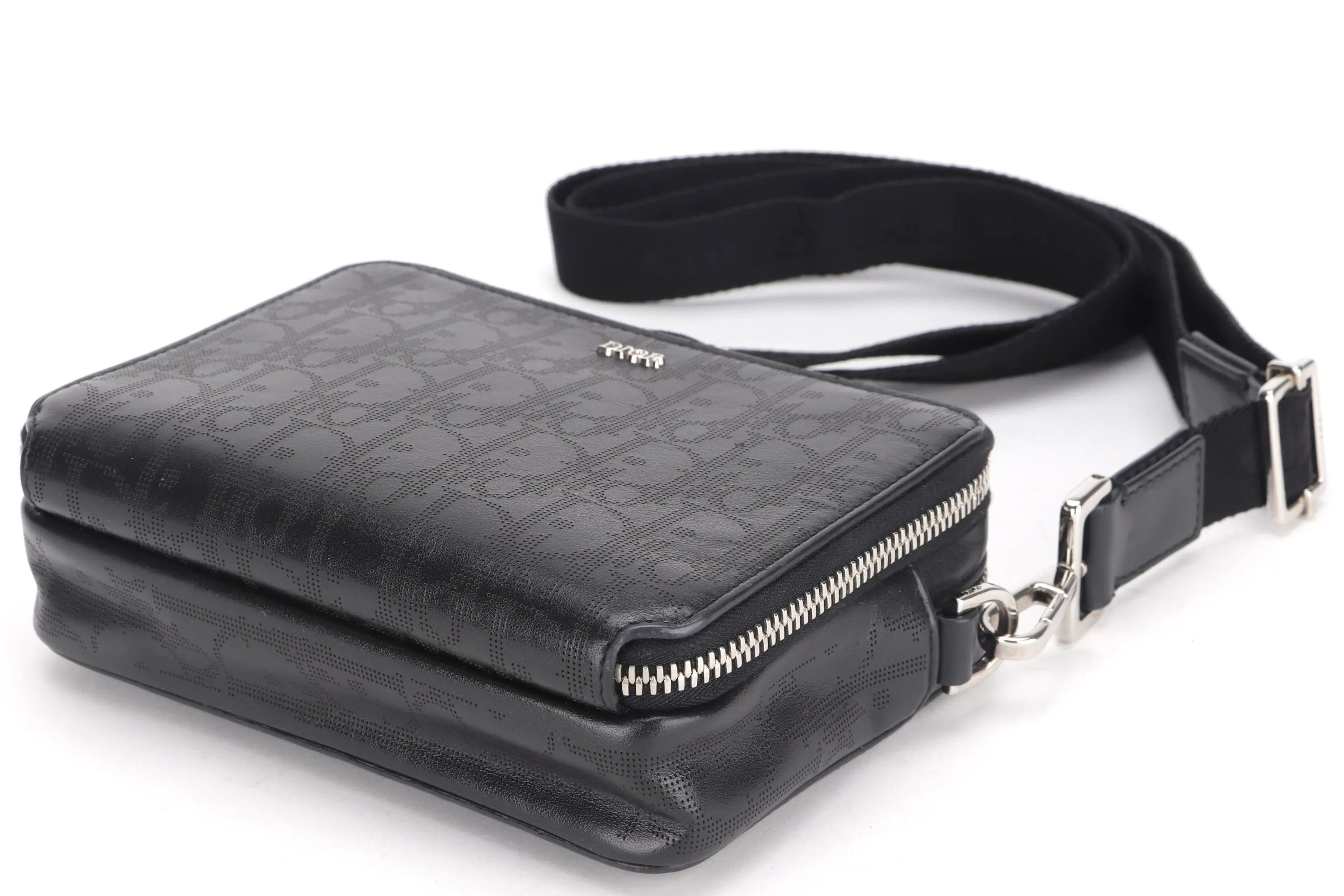 DIOR MESSENGER POUCH (22-BO-1200) BLACK OBLIQUE GALAXY LEATHER SILVER HARDWARE, WITH DUST COVER &amp; BOX