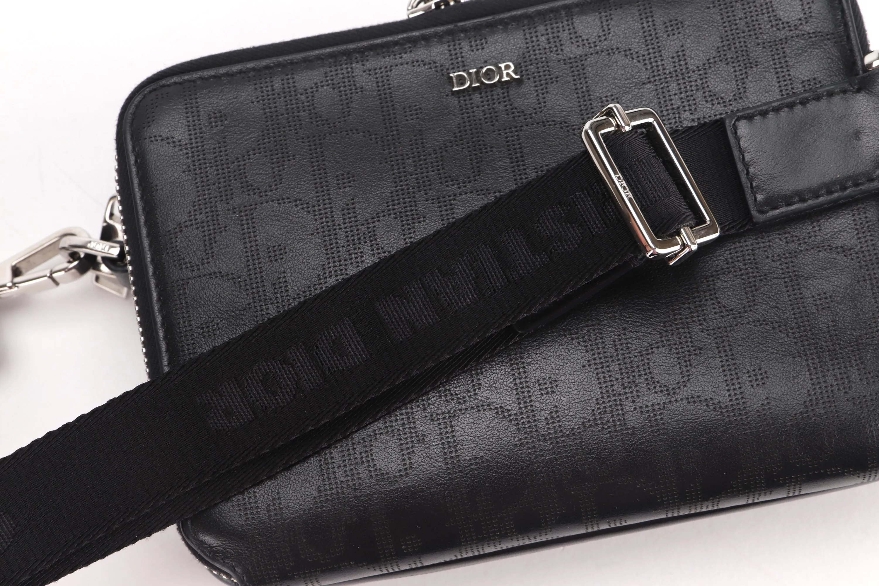 DIOR MESSENGER POUCH (22-BO-1200) BLACK OBLIQUE GALAXY LEATHER SILVER HARDWARE, WITH DUST COVER &amp; BOX