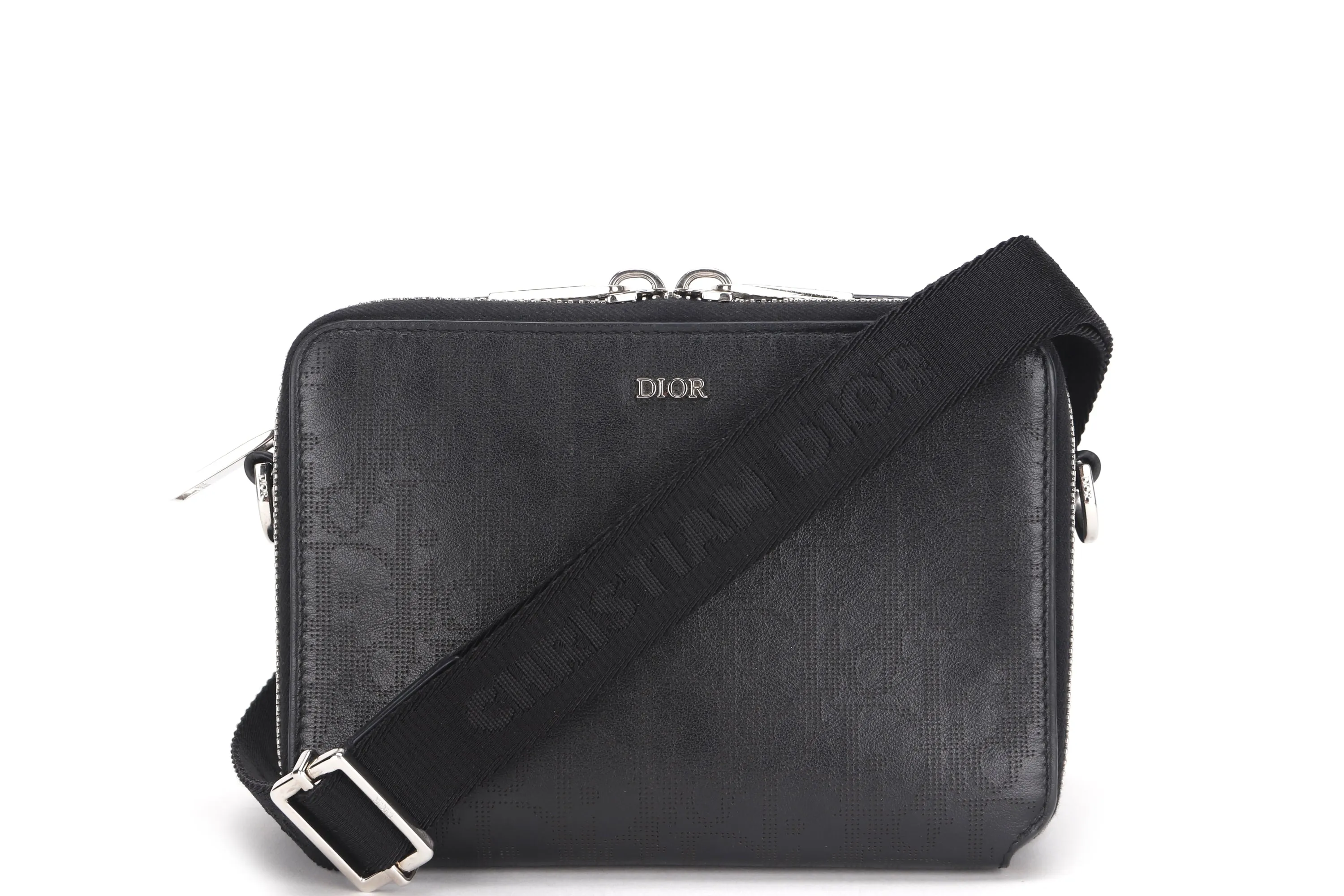 DIOR MESSENGER POUCH (22-BO-1200) BLACK OBLIQUE GALAXY LEATHER SILVER HARDWARE, WITH DUST COVER &amp; BOX