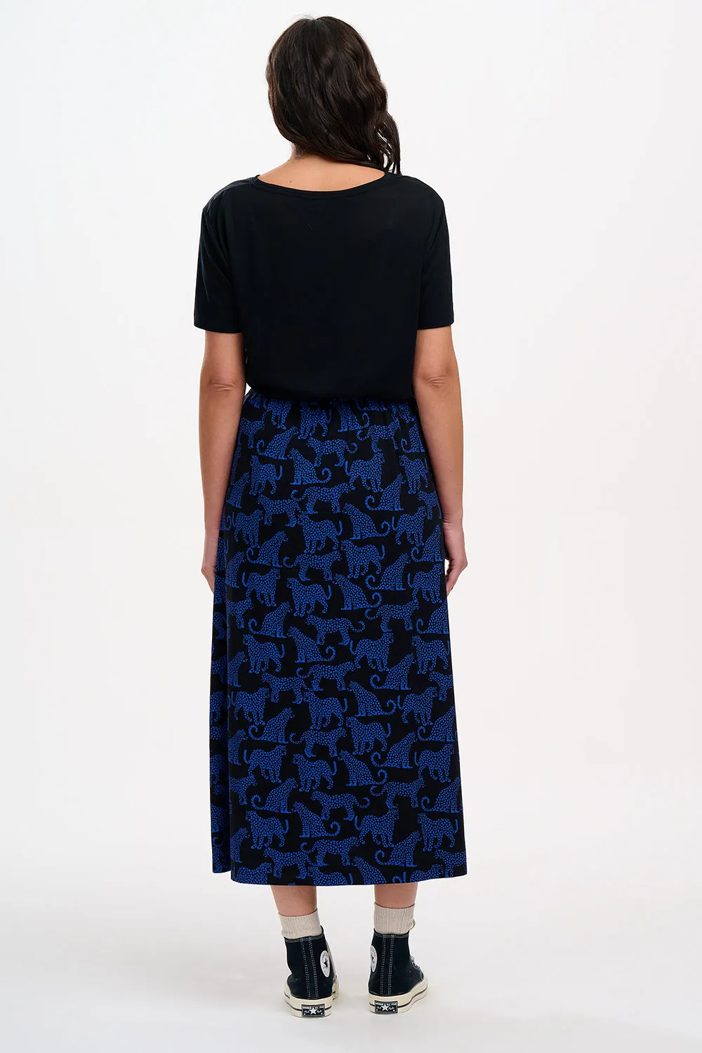 Duska Skirt - Black/Blue, Leopard Spots