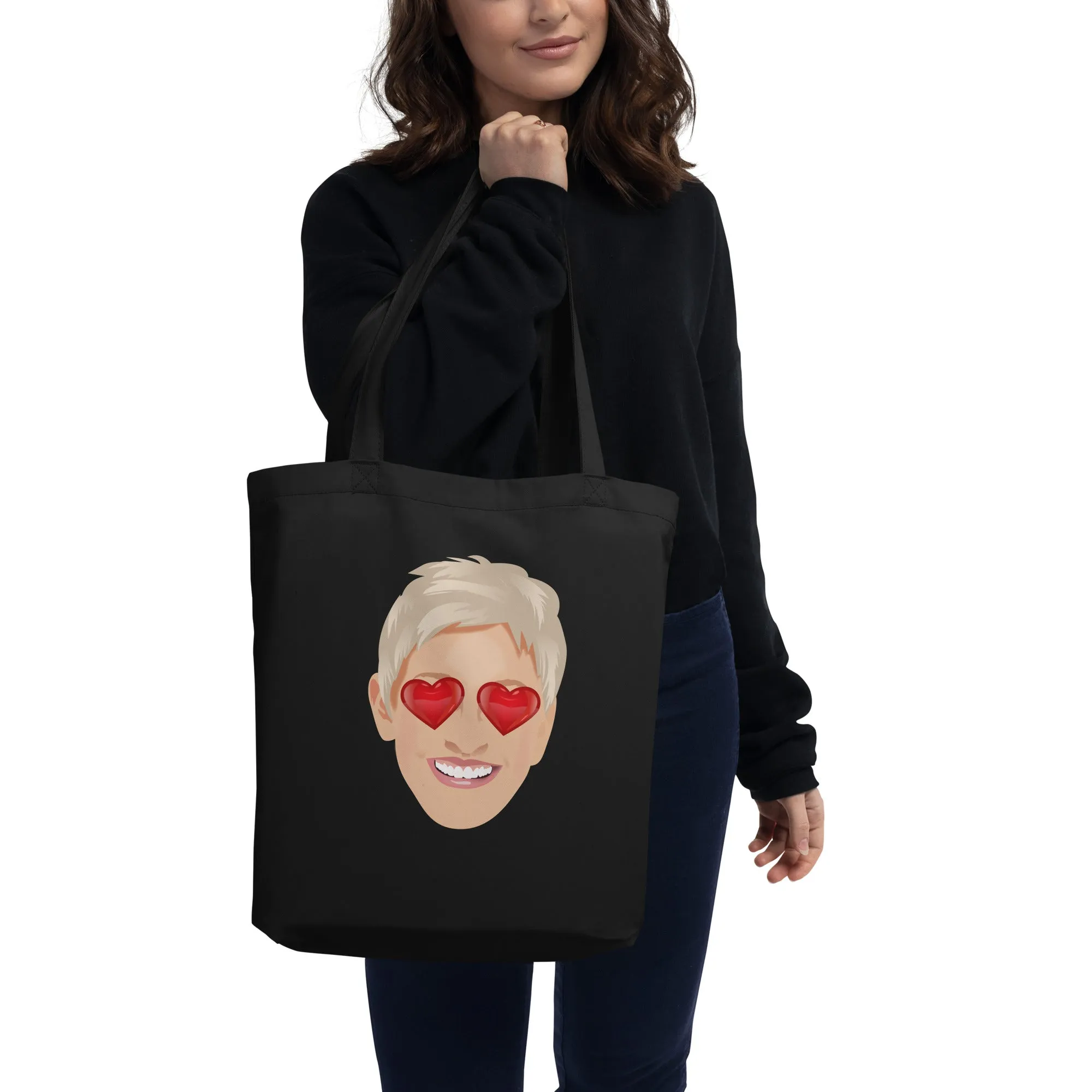 Ellen Emoji Heart Eyes Tote- Black