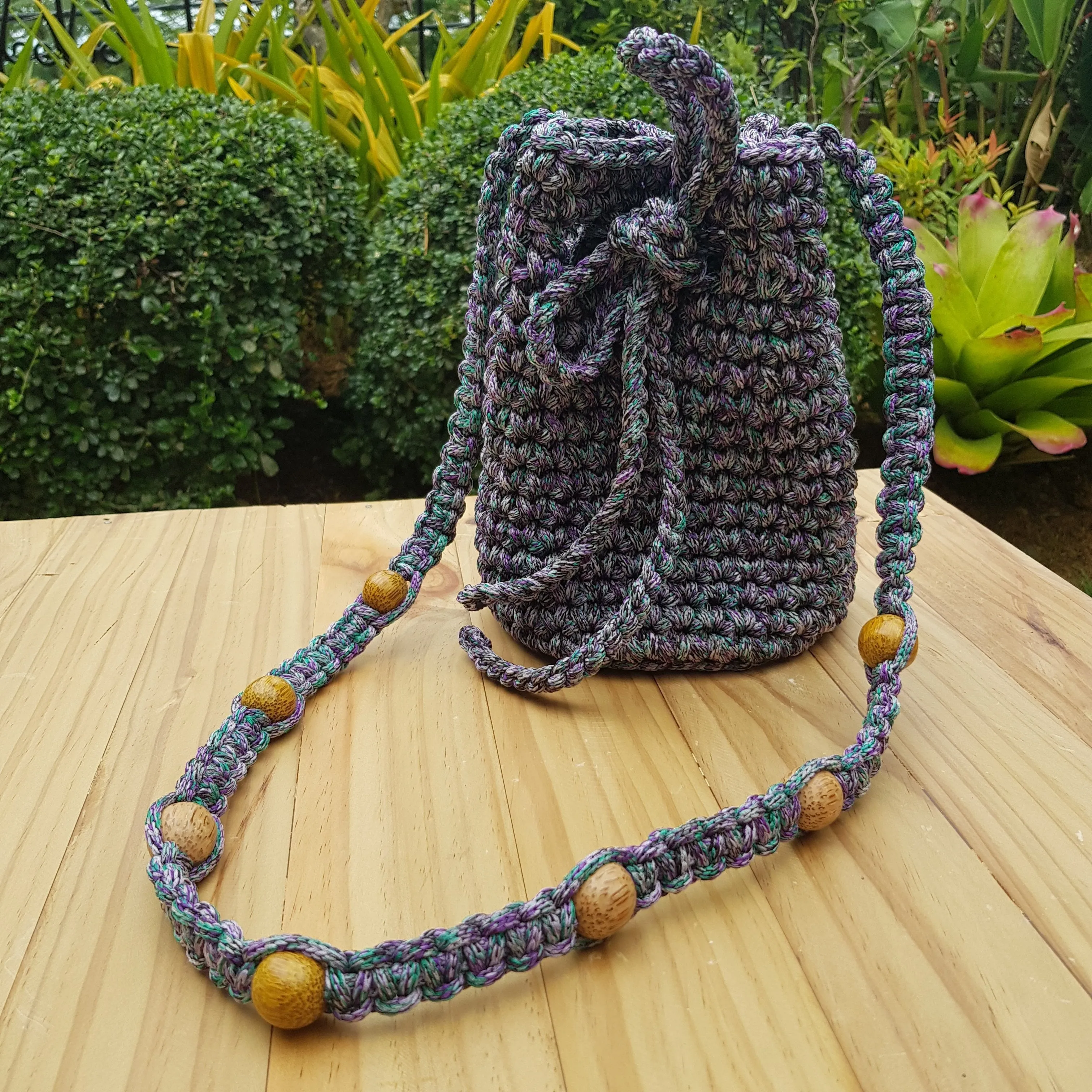 Elvira Macramé Mini Bucket Bag (Purple)