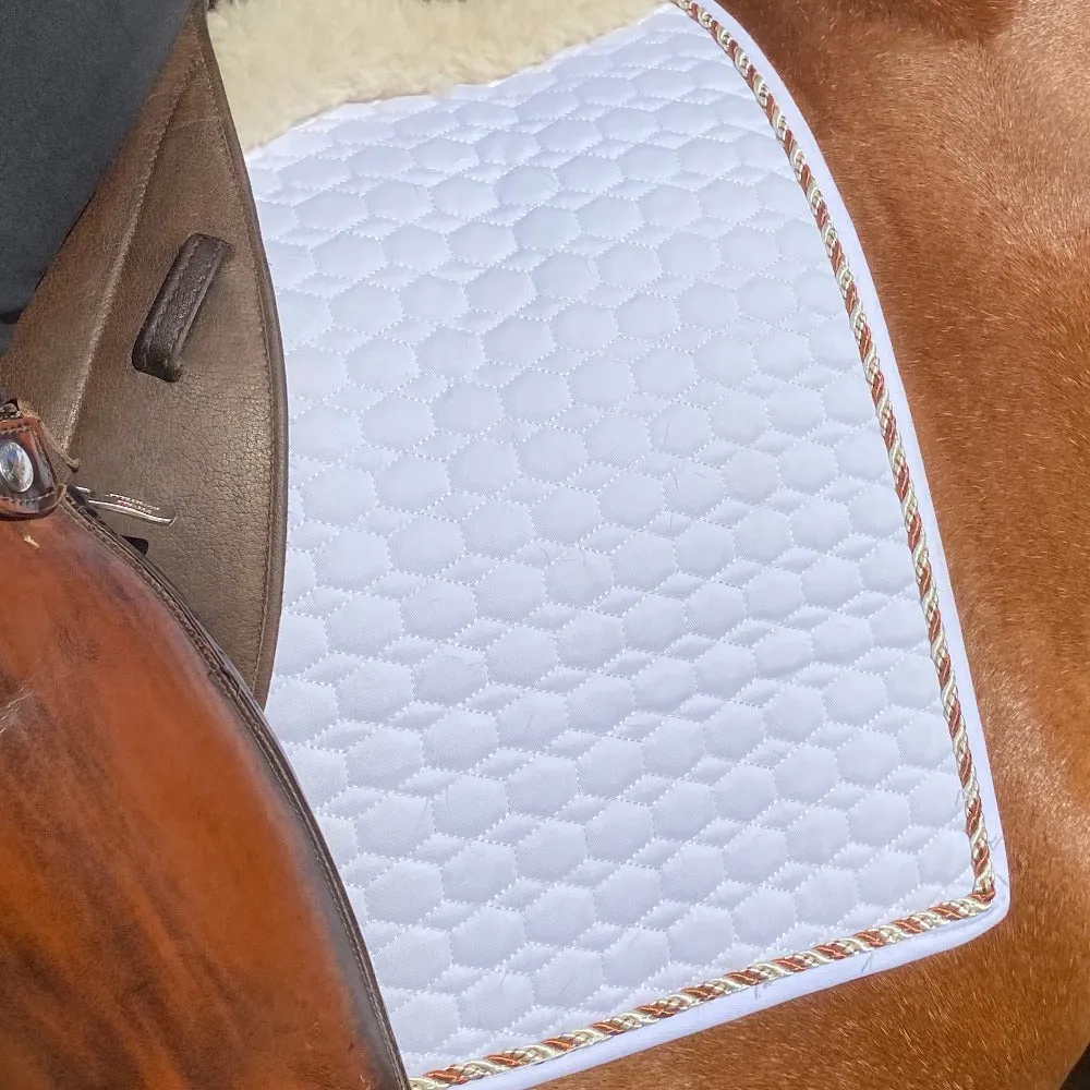 European Cotton Dressage Saddle Pad - White & Rust Twist Trim