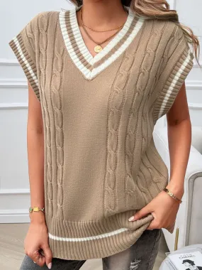 Explore More Collection - Cable-Knit V-Neck Sweater Vest