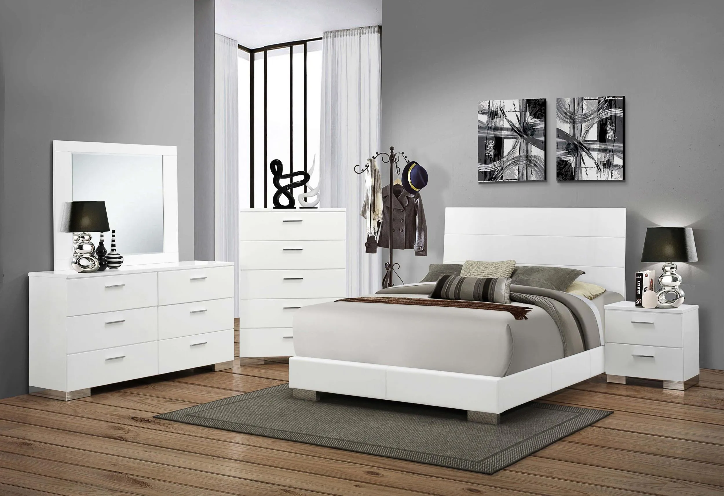 Felicity 6-piece Eastern King Bedroom Set Glossy White