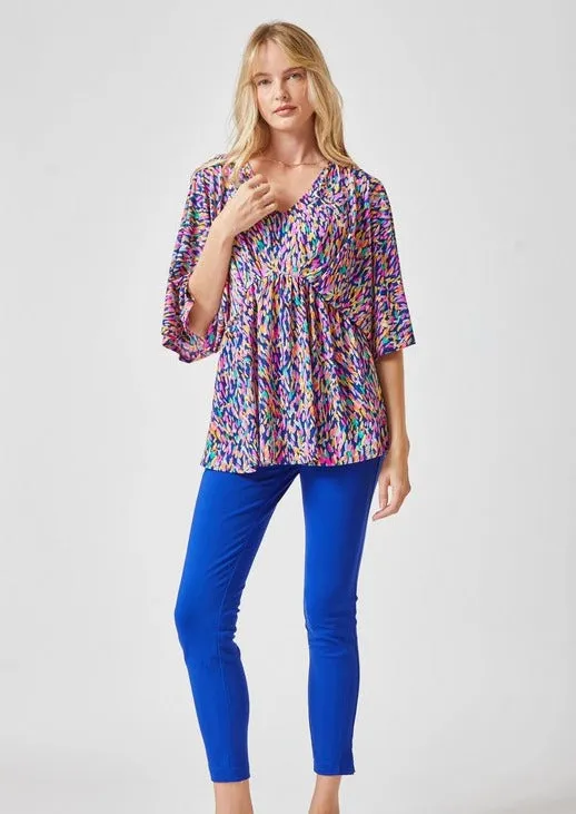 FINAL SALE - Royal Blue Multicolor Wrinkle Free Dolman Top