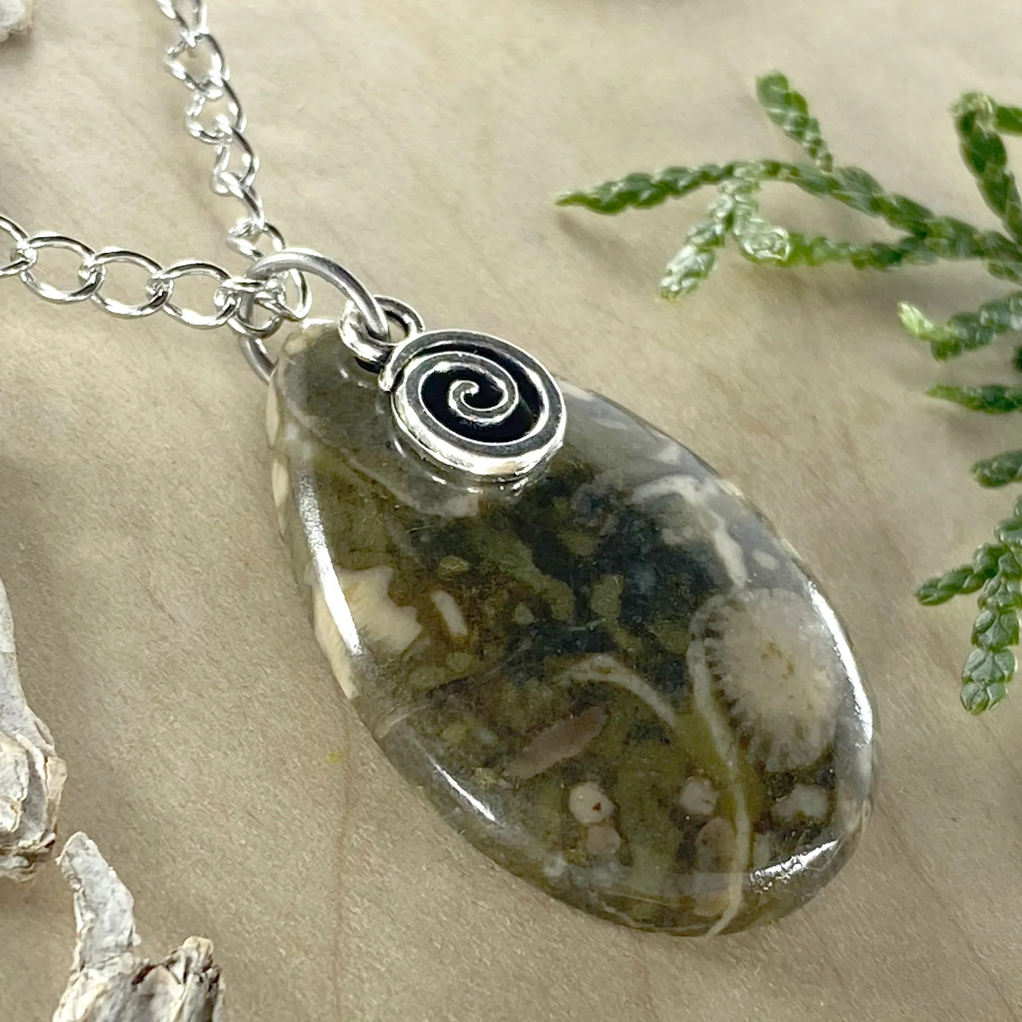 Fossil Hash with Swirl Charm Pendant Necklace