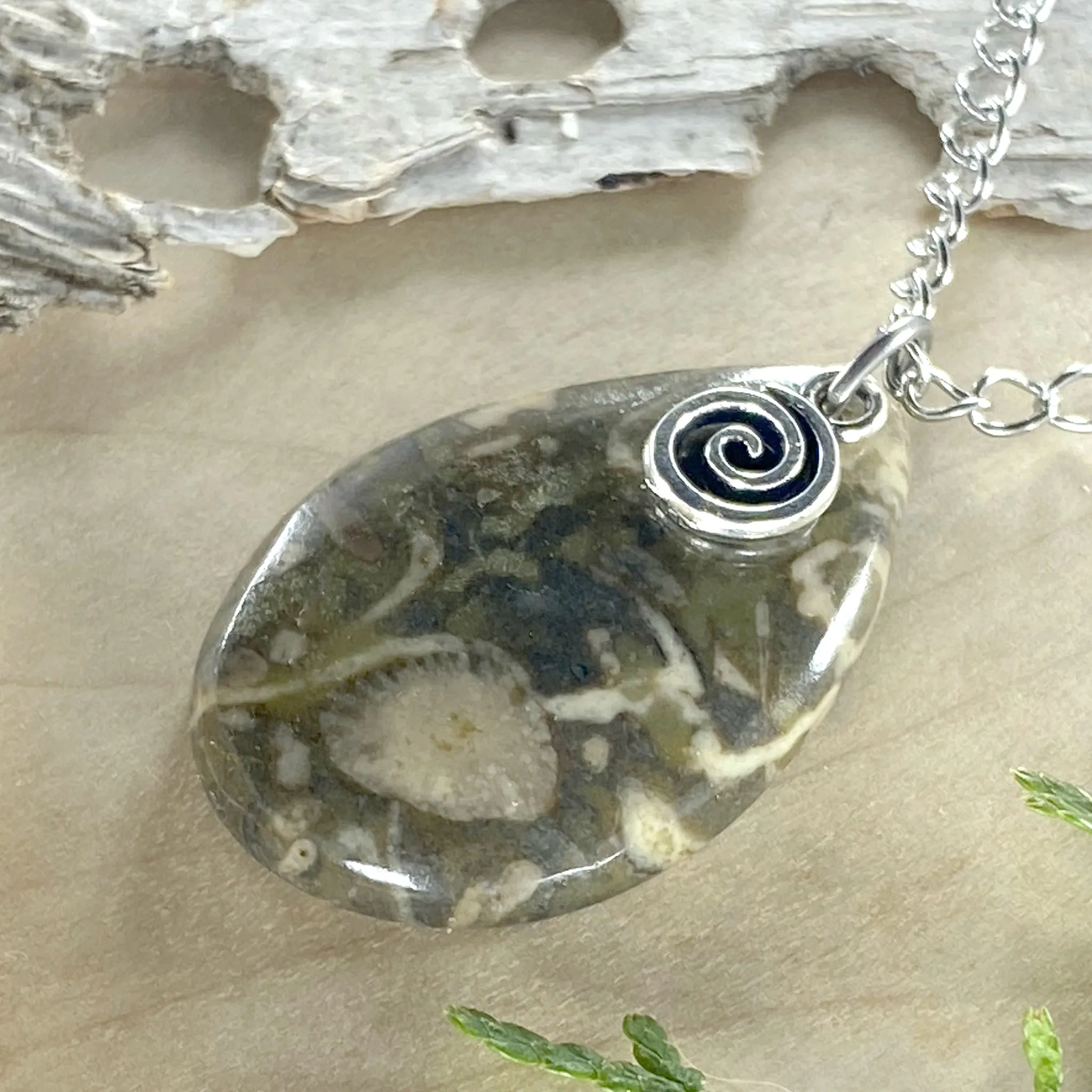 Fossil Hash with Swirl Charm Pendant Necklace