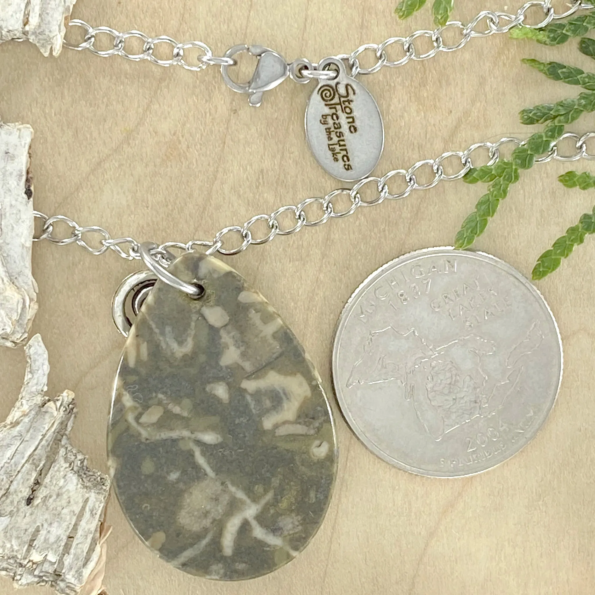 Fossil Hash with Swirl Charm Pendant Necklace