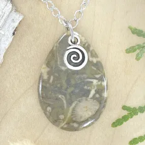 Fossil Hash with Swirl Charm Pendant Necklace