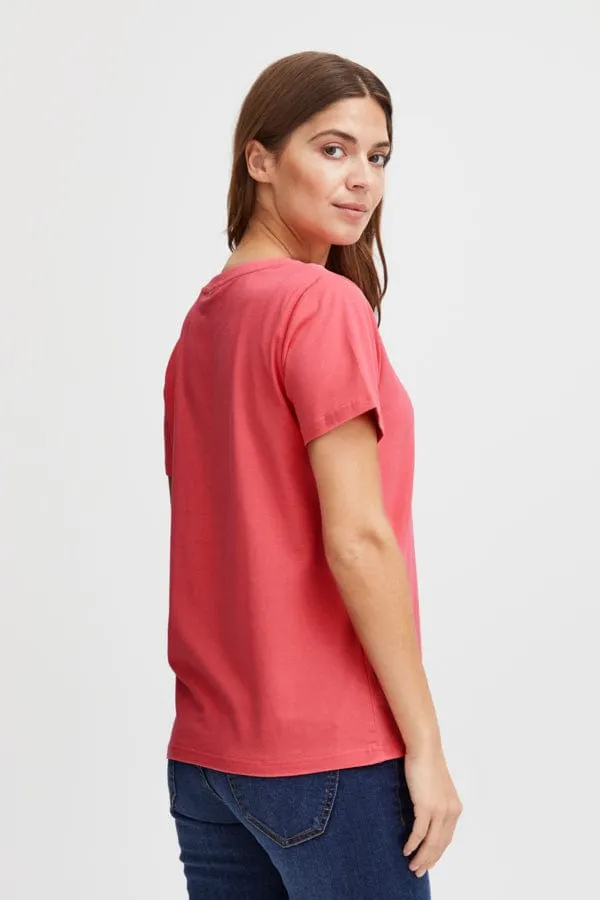 Fransa Cotton T Shirt Coral Paradise