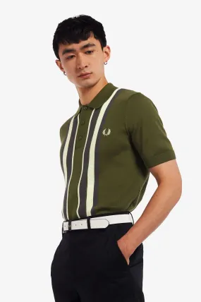 Fred Perry Military Green Striped Knitted Shirt