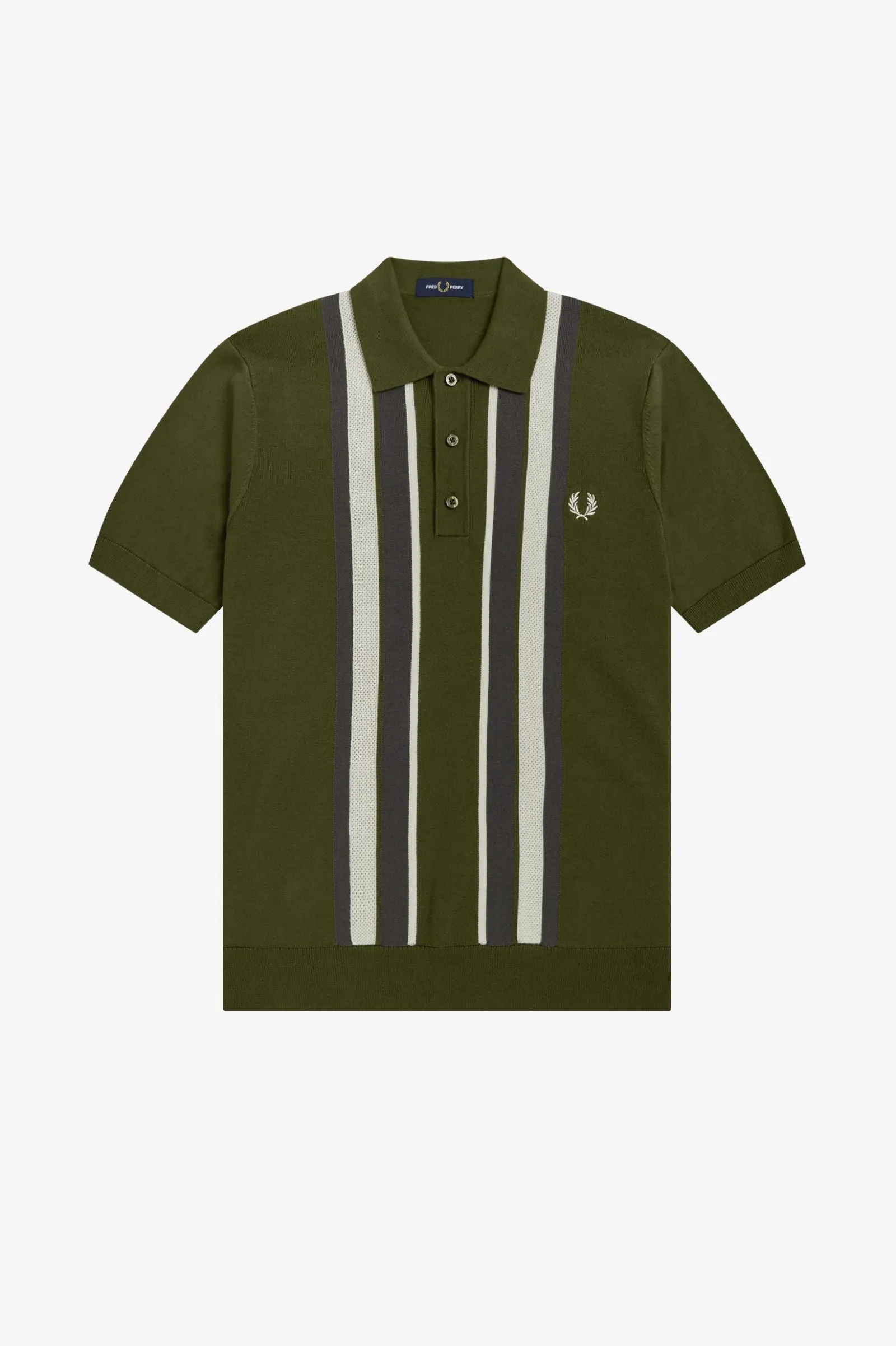 Fred Perry Military Green Striped Knitted Shirt