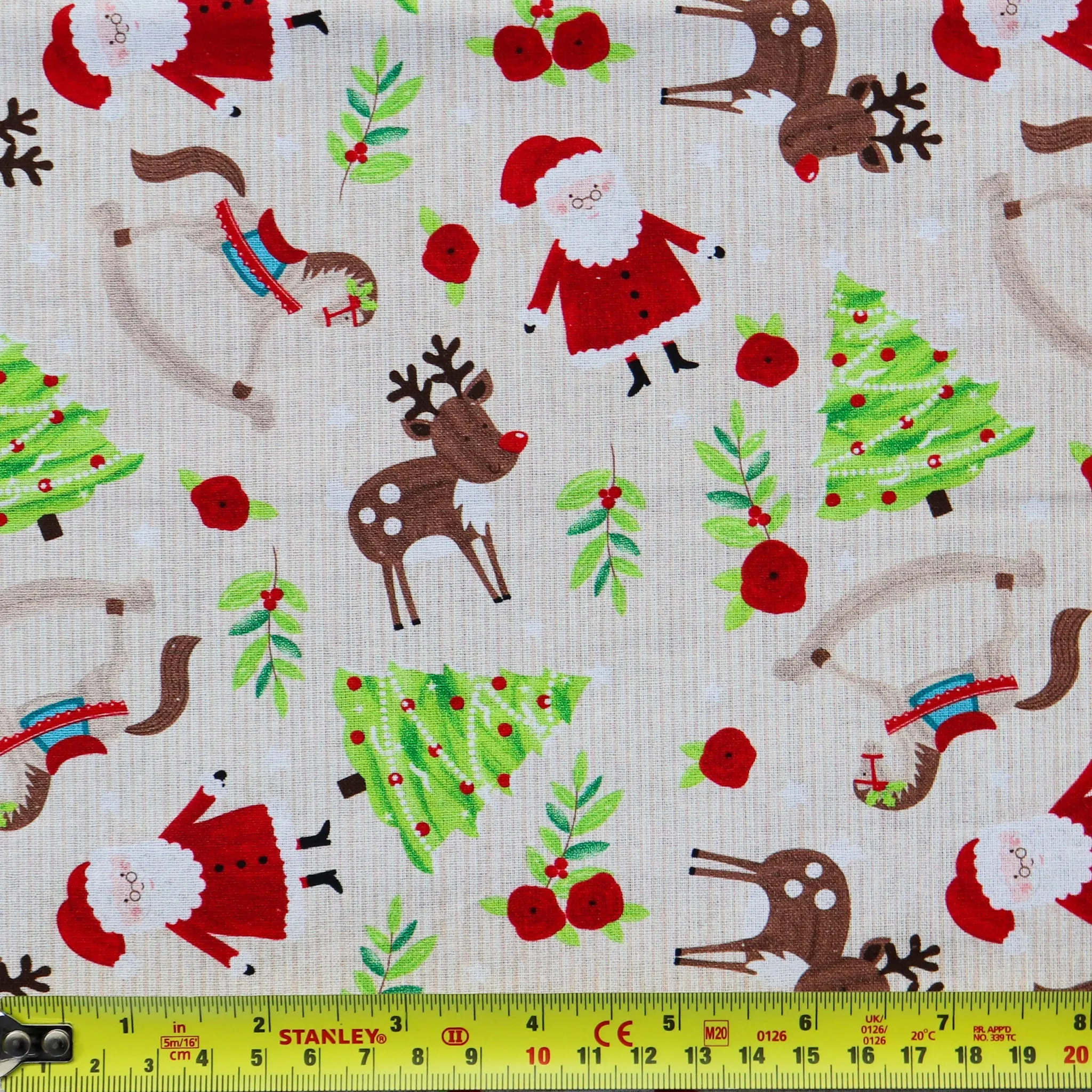 FS1161 Christmas Santa Snowglobes Friends Cotton Fabric Brown