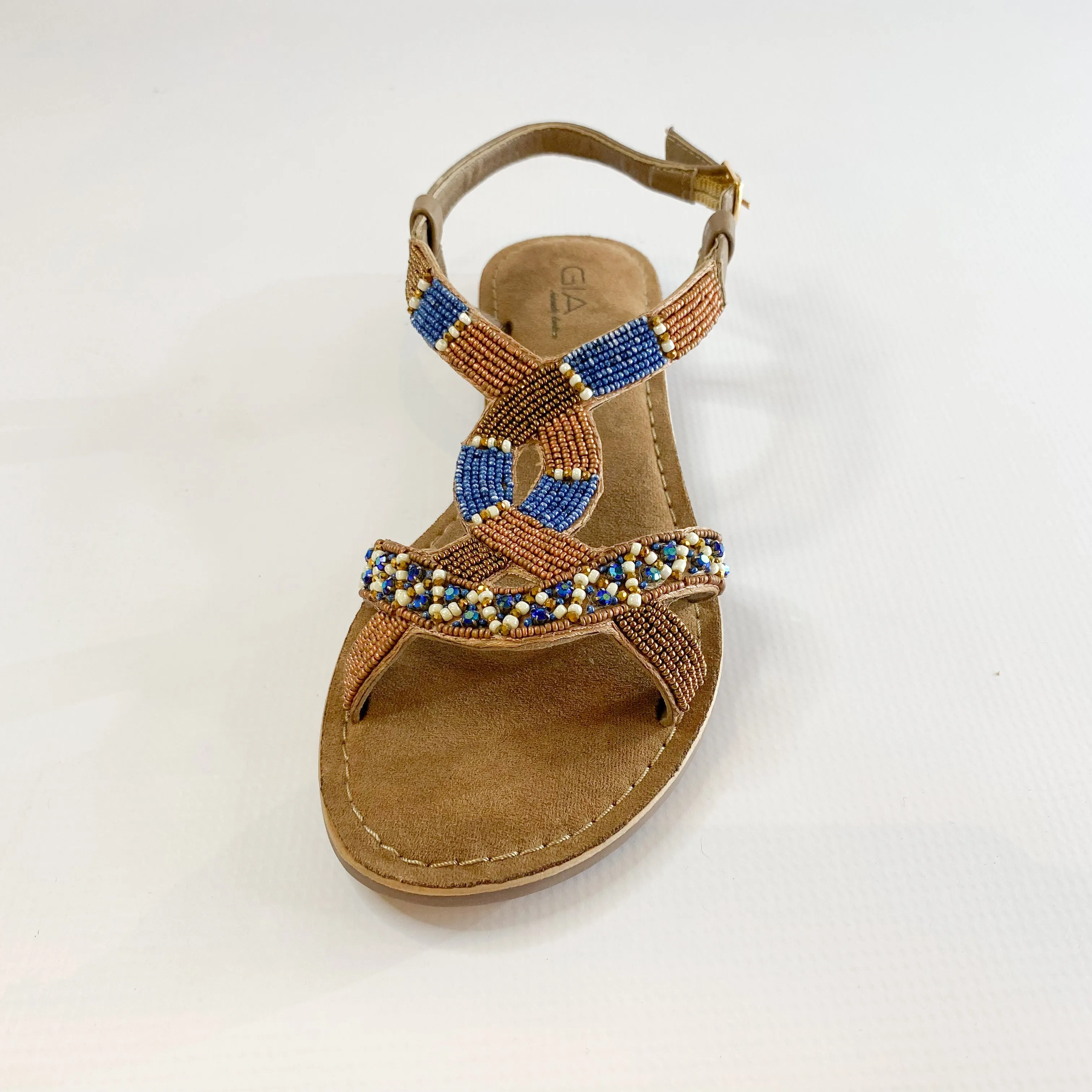 Gia leather blue beaded sandal