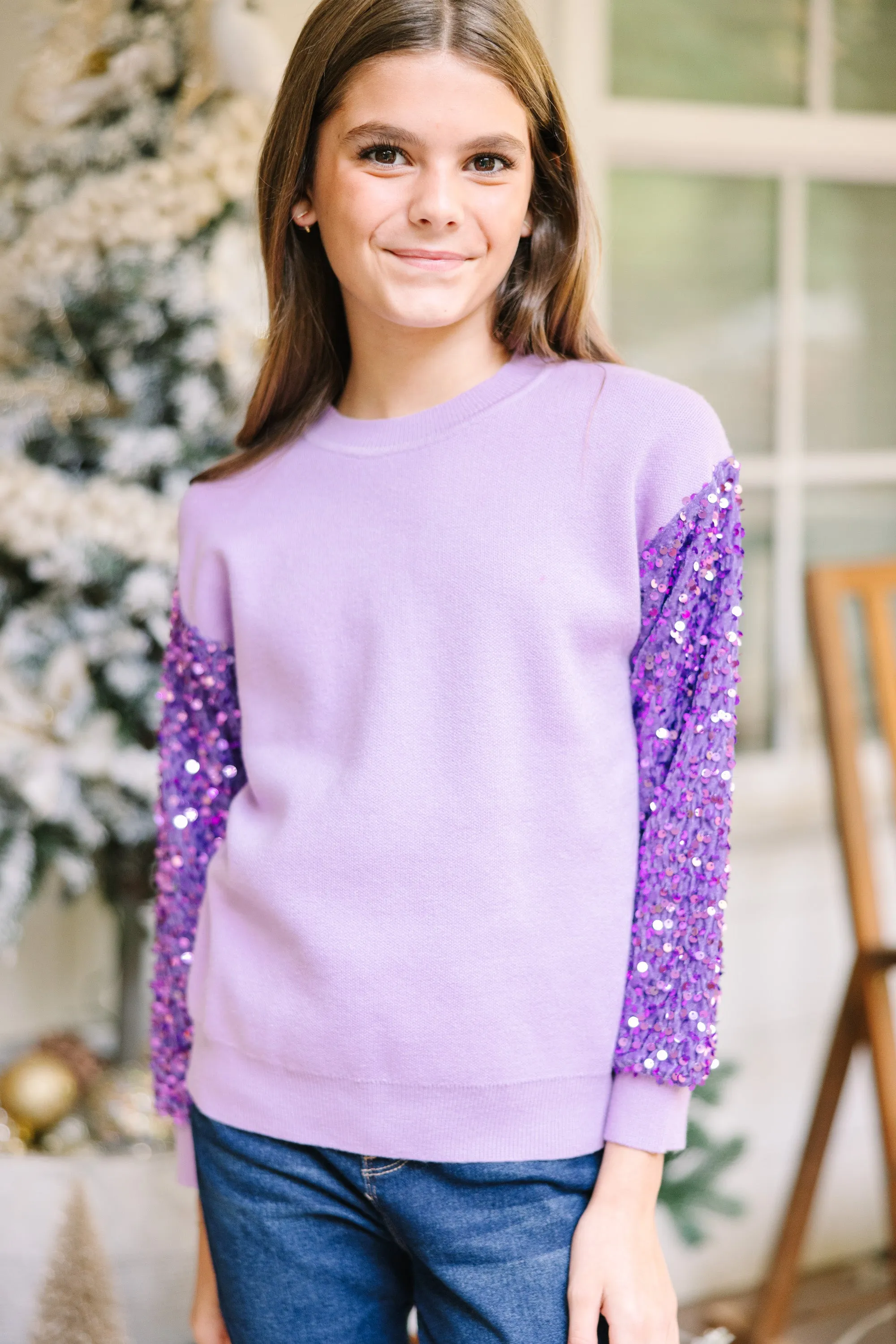 Girls: Don't Think Twice Lavender Purple Sequin Sweater