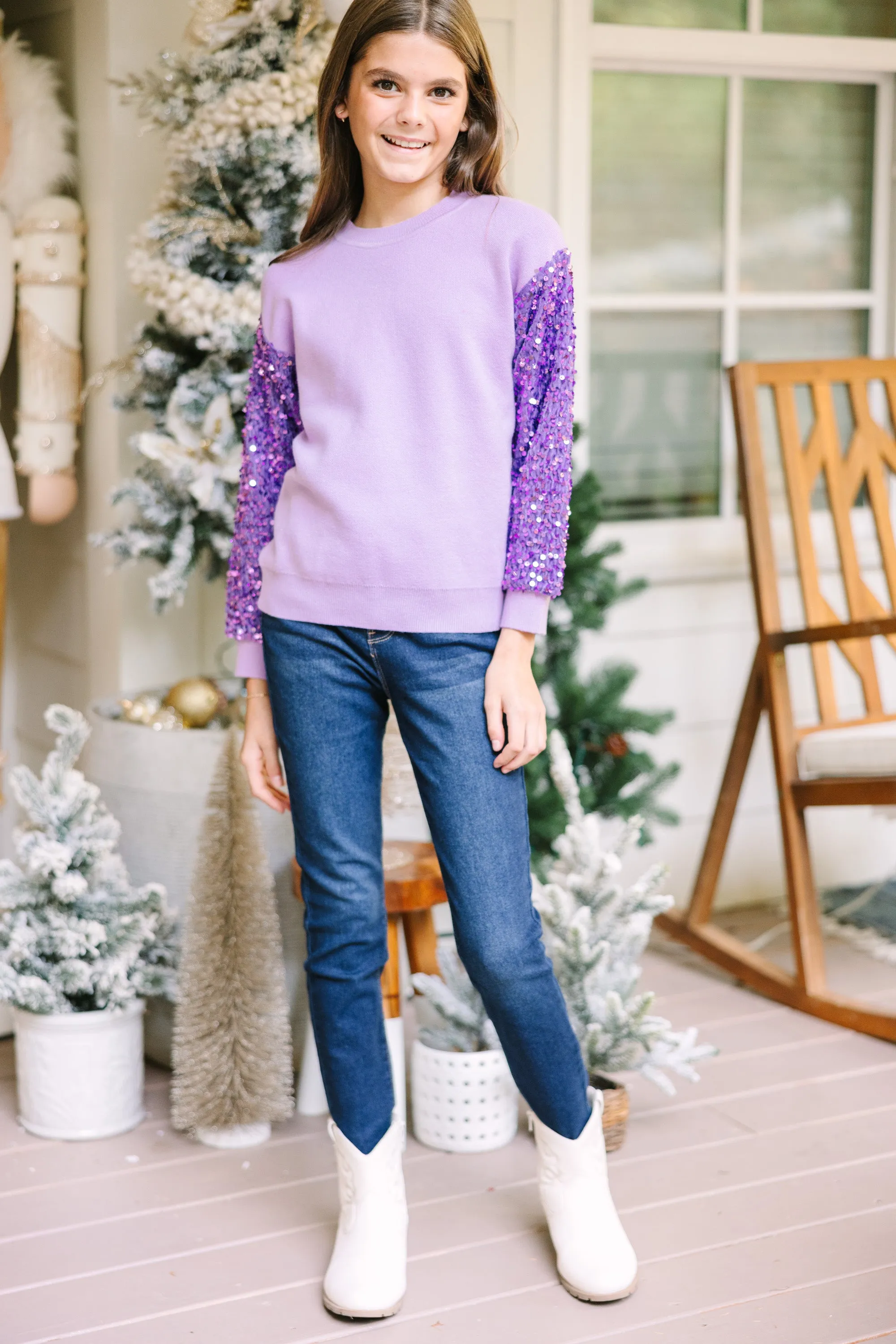 Girls: Don't Think Twice Lavender Purple Sequin Sweater