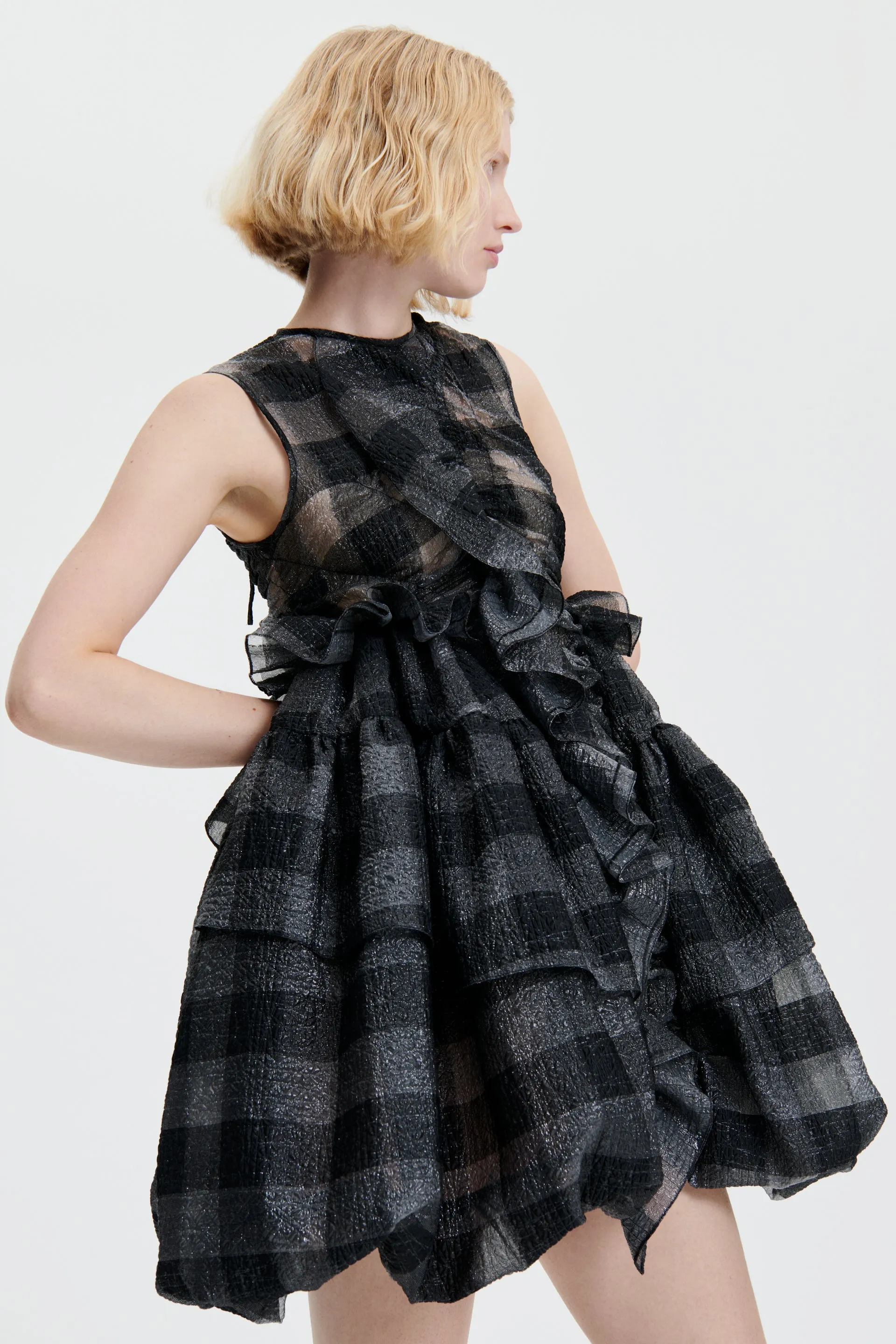 GISELLE | DRESS GINGHAM JACQUARD BLACK