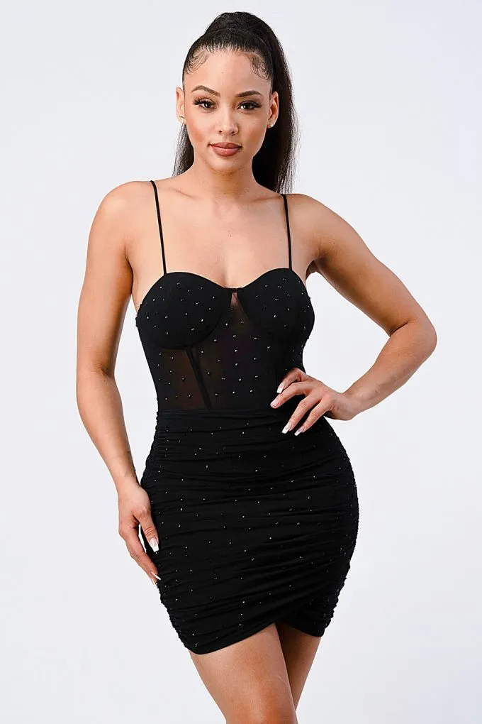 Glitter Mesh Cami Mini Dress - Black