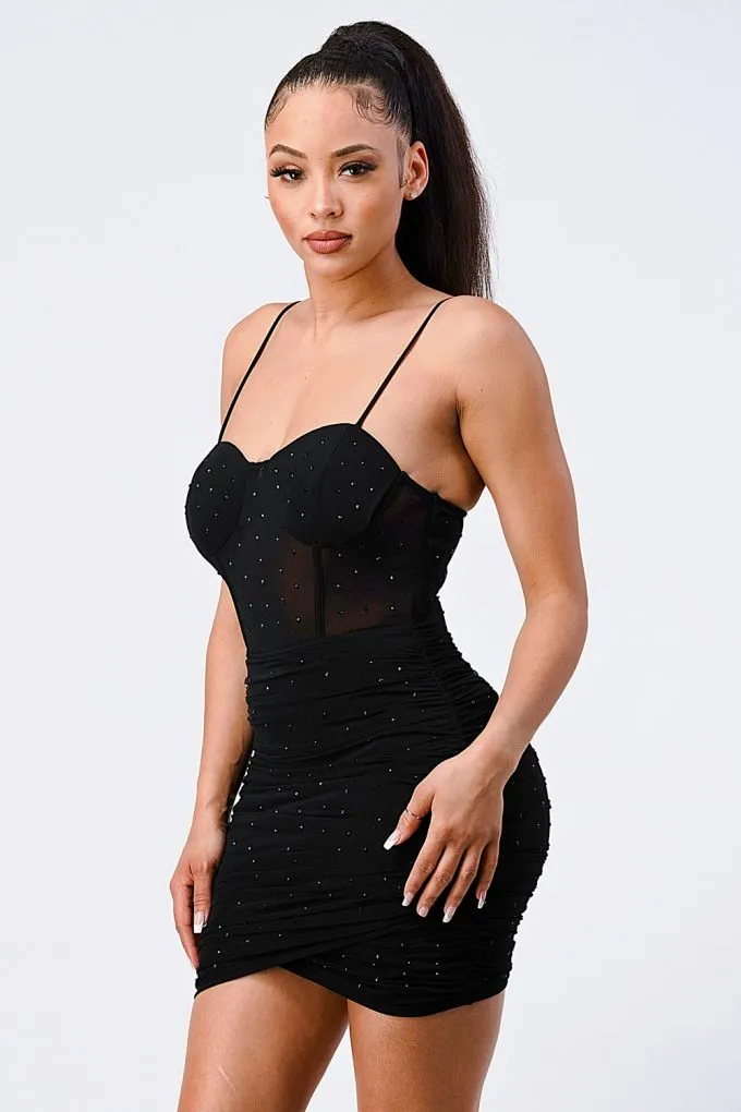 Glitter Mesh Cami Mini Dress - Black