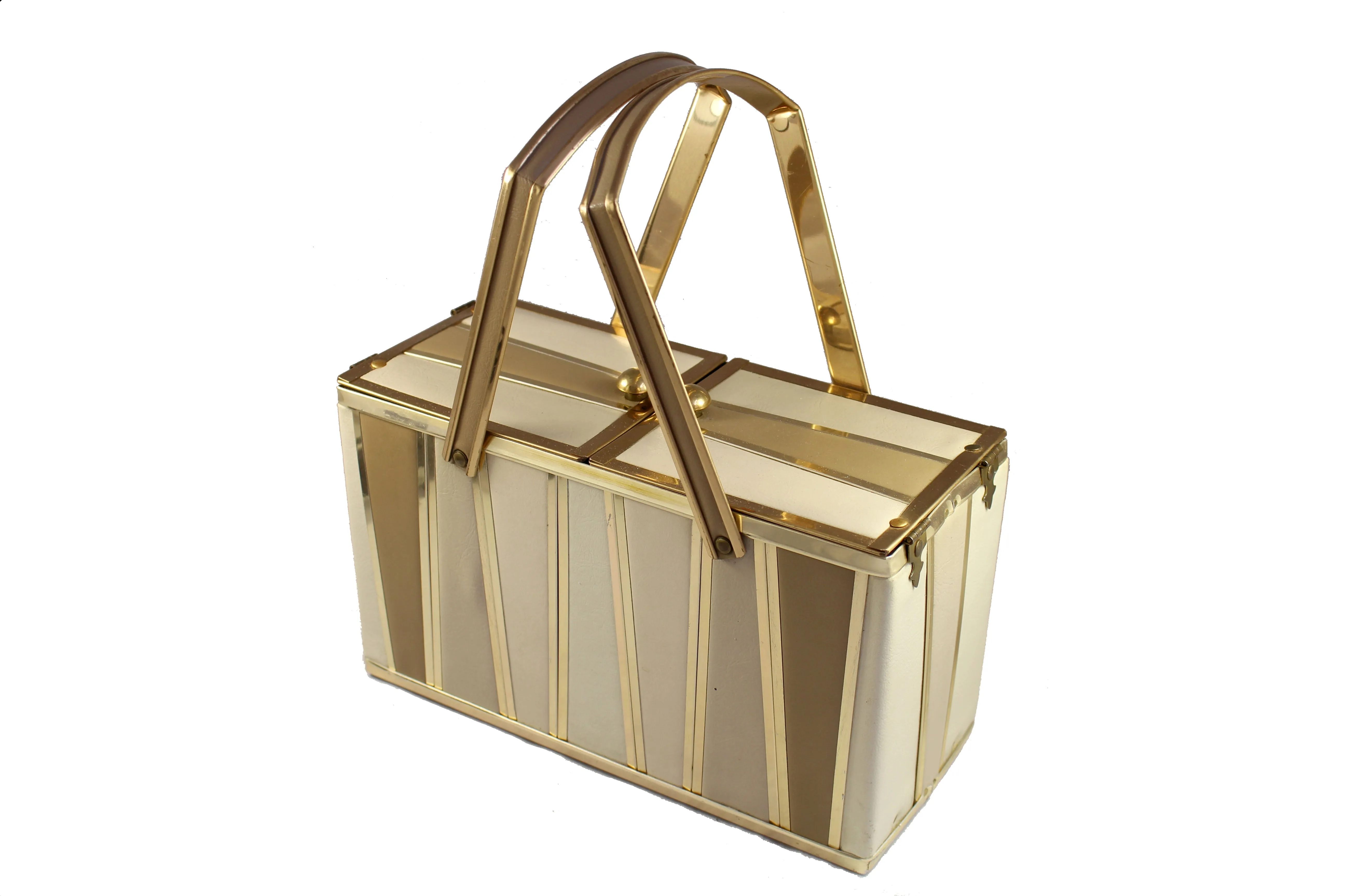 GOLDSTROM golden metal and leather lunchbox