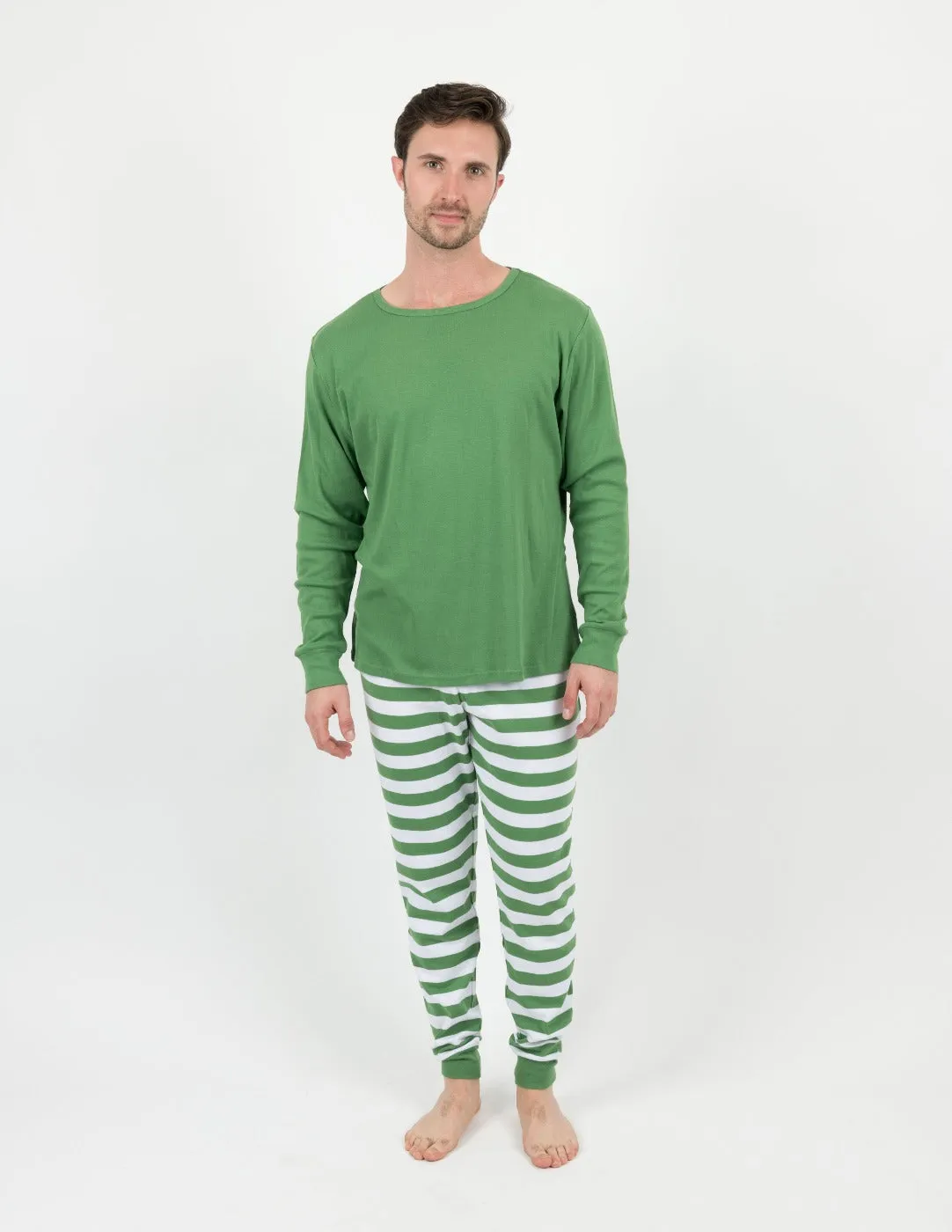 Green & White Stripes Matching Family Pajama Set