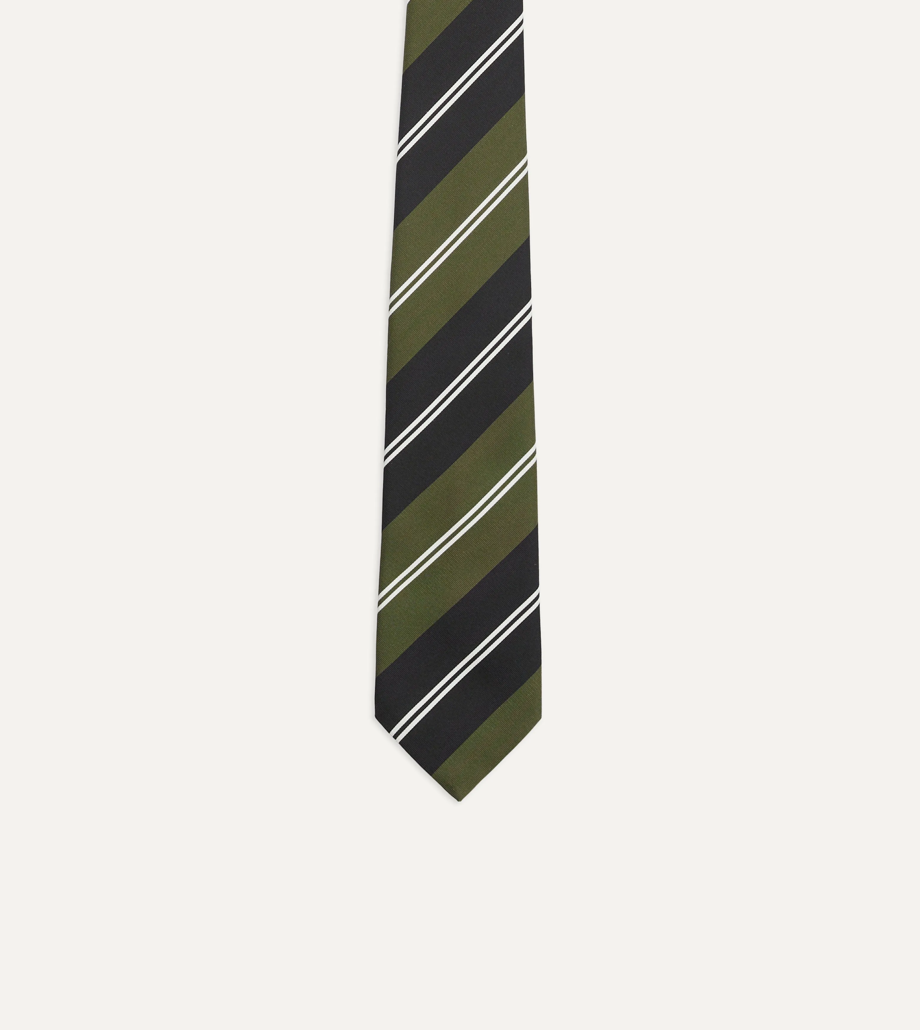 Green, Navy and White Regimental Stripe Mogador Tipped Tie