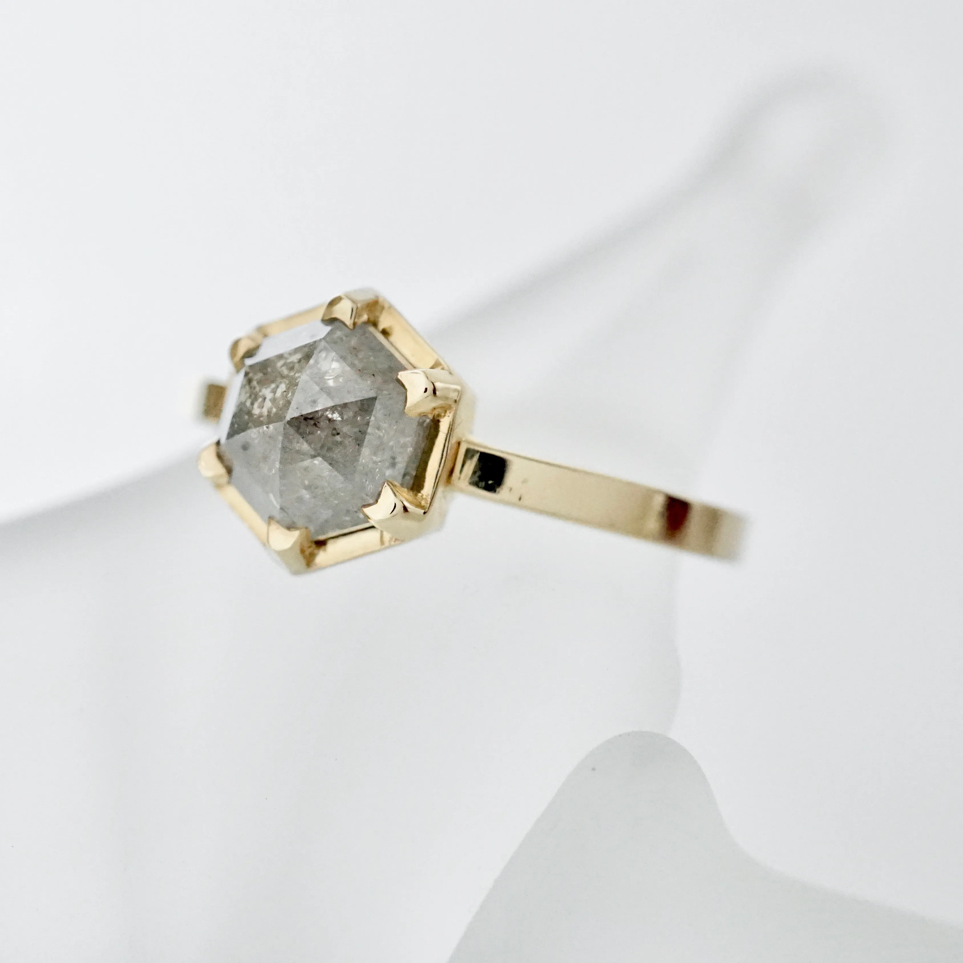 Grey Hexagon Rose cut Diamond Engagement Ring - Geometric Diamond Ring