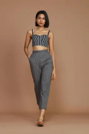 Grey with Charcoal Striped Corset & Pant Co-Ord Set (2 PCS)