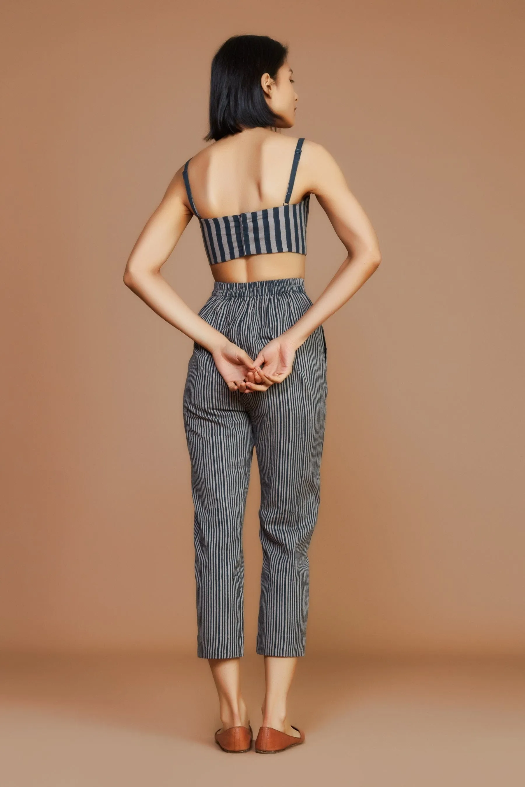 Grey with Charcoal Striped Corset & Pant Co-Ord Set (2 PCS)