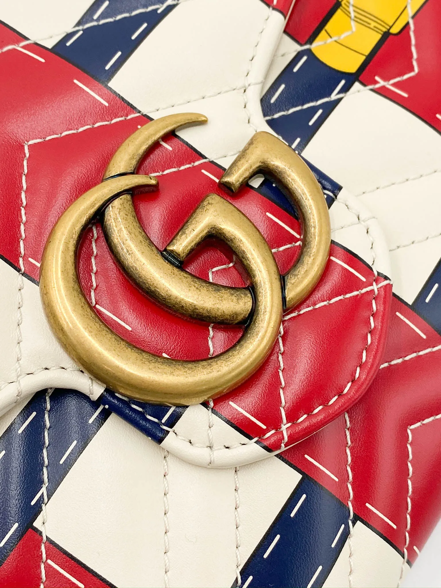 Gucci Marmont Chain Wallet Trompe L'oeil Red White Blue Leather Cross Body Bag