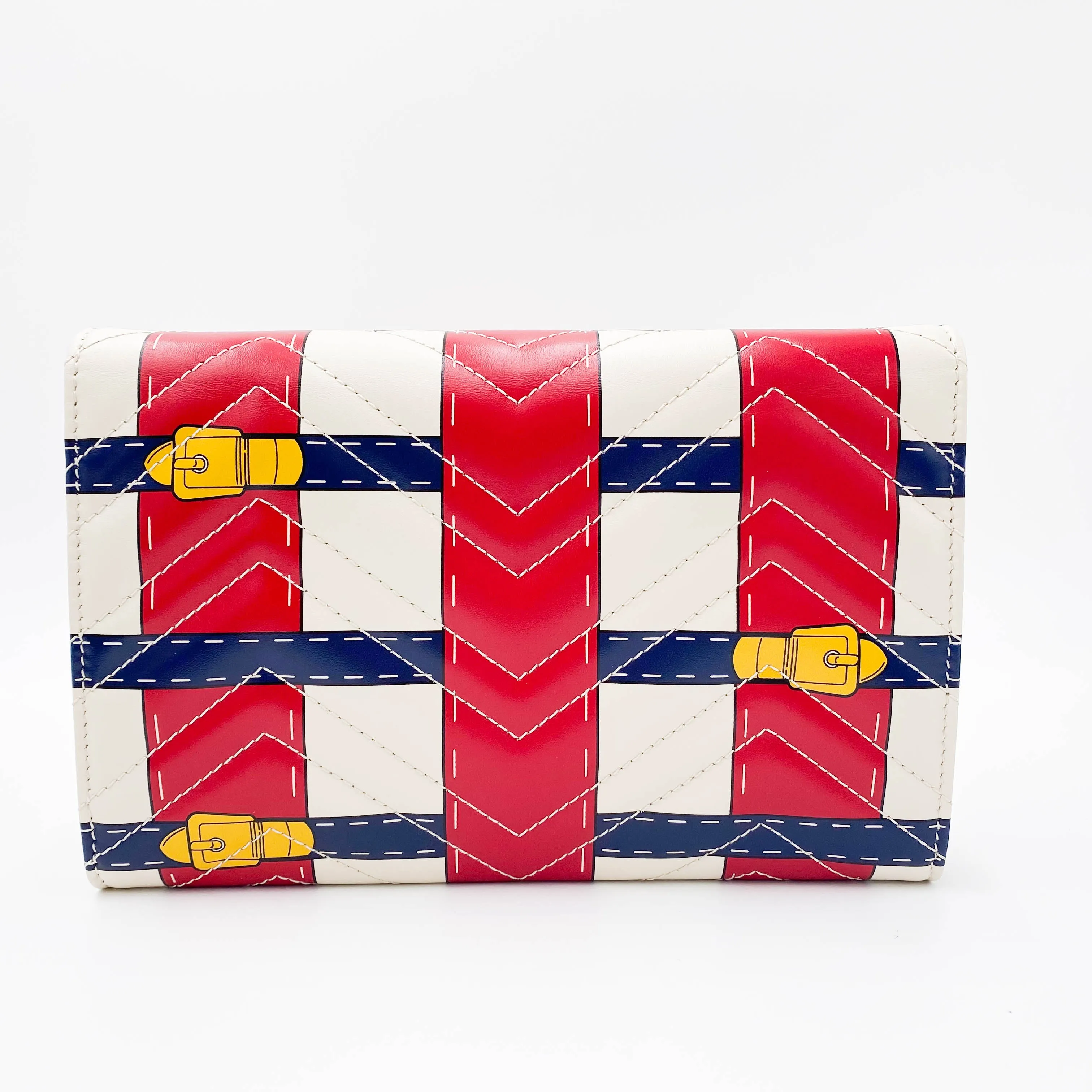 Gucci Marmont Chain Wallet Trompe L'oeil Red White Blue Leather Cross Body Bag