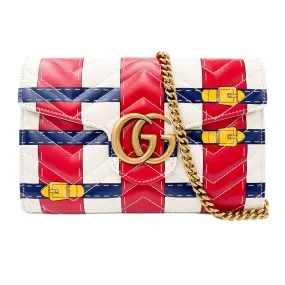 Gucci Marmont Chain Wallet Trompe L'oeil Red White Blue Leather Cross Body Bag