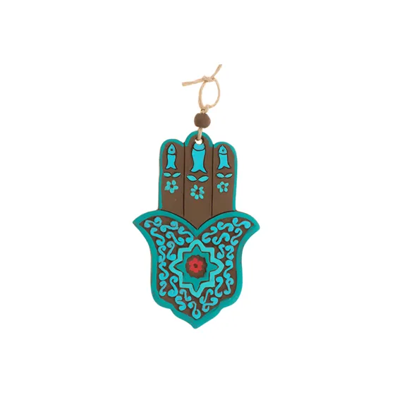 Hamsa oriental 3 fish design art Nurit Teva home gift protective hand evil eye