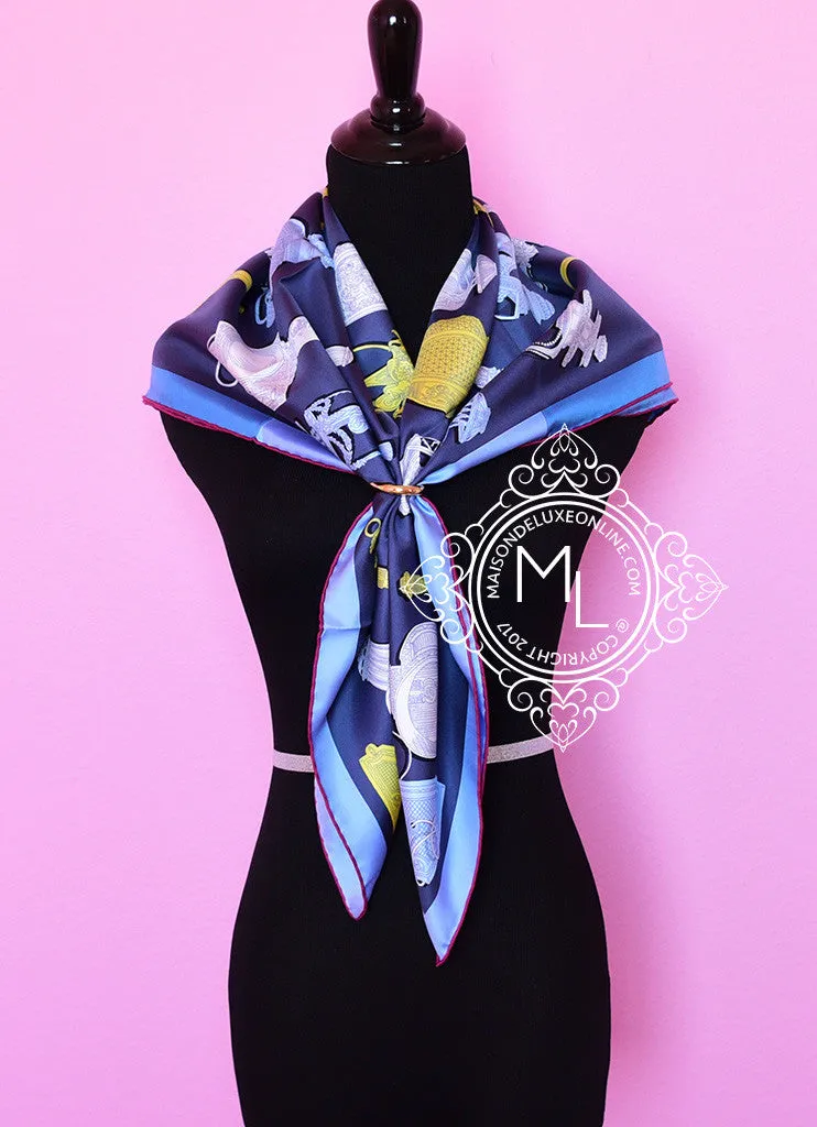 Hermes Blue Twill Silk 90 cm Merveilleuses Lanternes Scarf