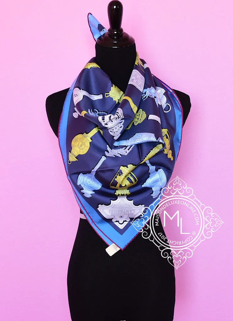 Hermes Blue Twill Silk 90 cm Merveilleuses Lanternes Scarf