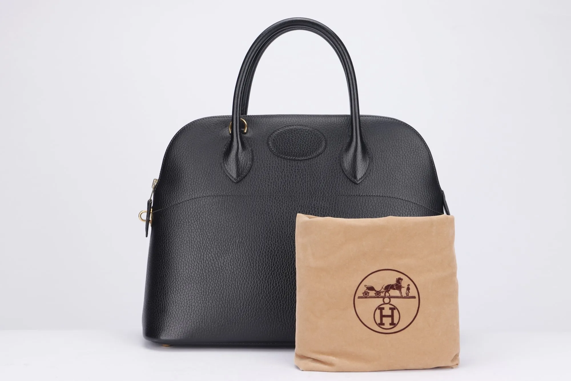 Hermes Bolide 35 (Stamp Z Circle) Black Ardennes Leather, Gold Hardware, with Dust Cover