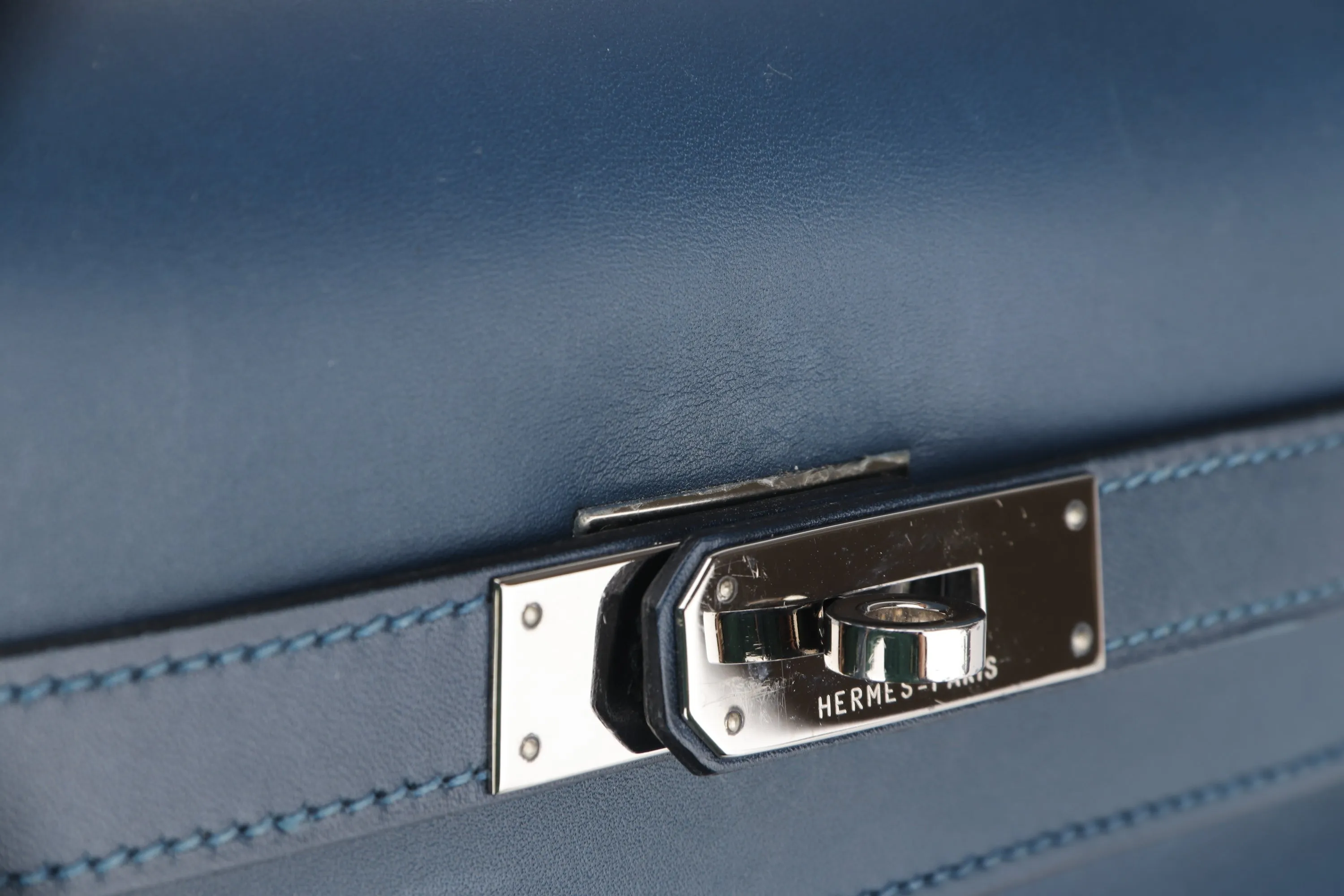 HERMES KELLY 35 (STAMP O) BLUE THALASSA SWIFT LEATHER SILVER HARDWARE, WITH KEYS, LOCK, STRAP & DUST COVER