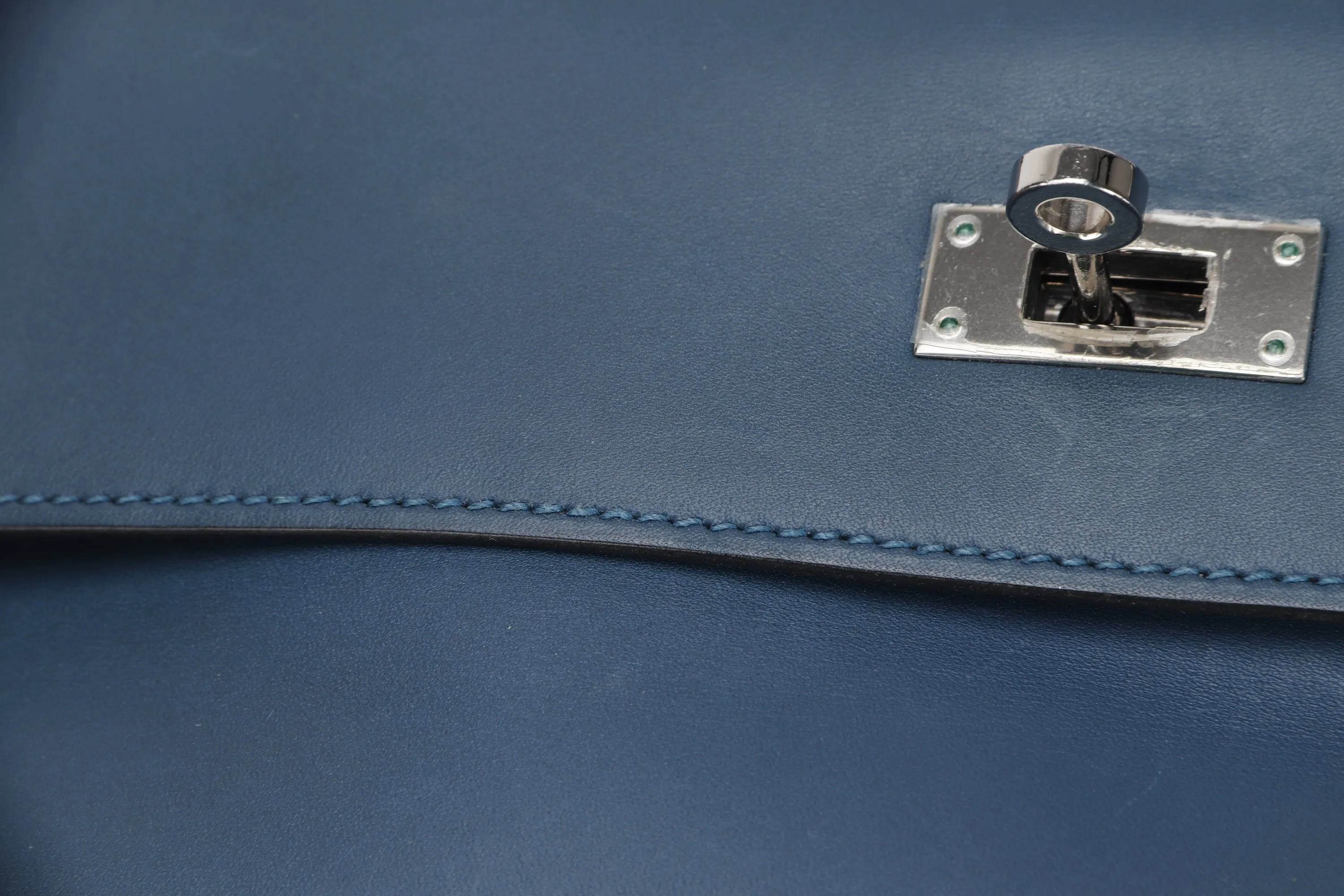 HERMES KELLY 35 (STAMP O) BLUE THALASSA SWIFT LEATHER SILVER HARDWARE, WITH KEYS, LOCK, STRAP & DUST COVER