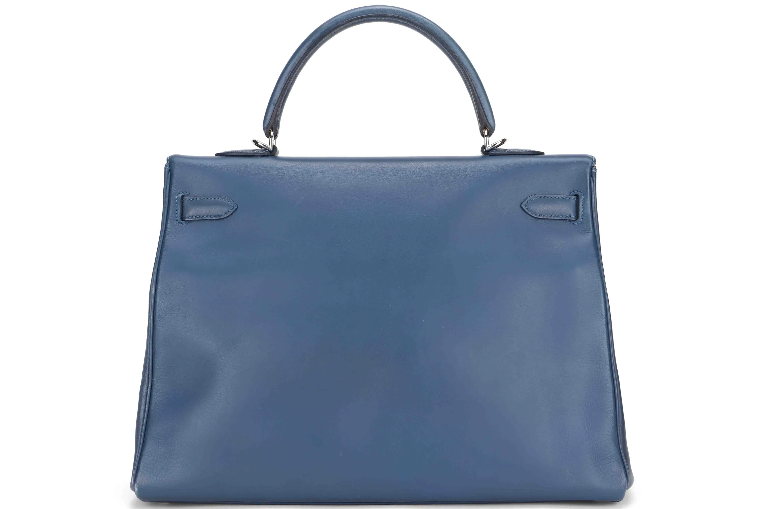 HERMES KELLY 35 (STAMP O) BLUE THALASSA SWIFT LEATHER SILVER HARDWARE, WITH KEYS, LOCK, STRAP & DUST COVER