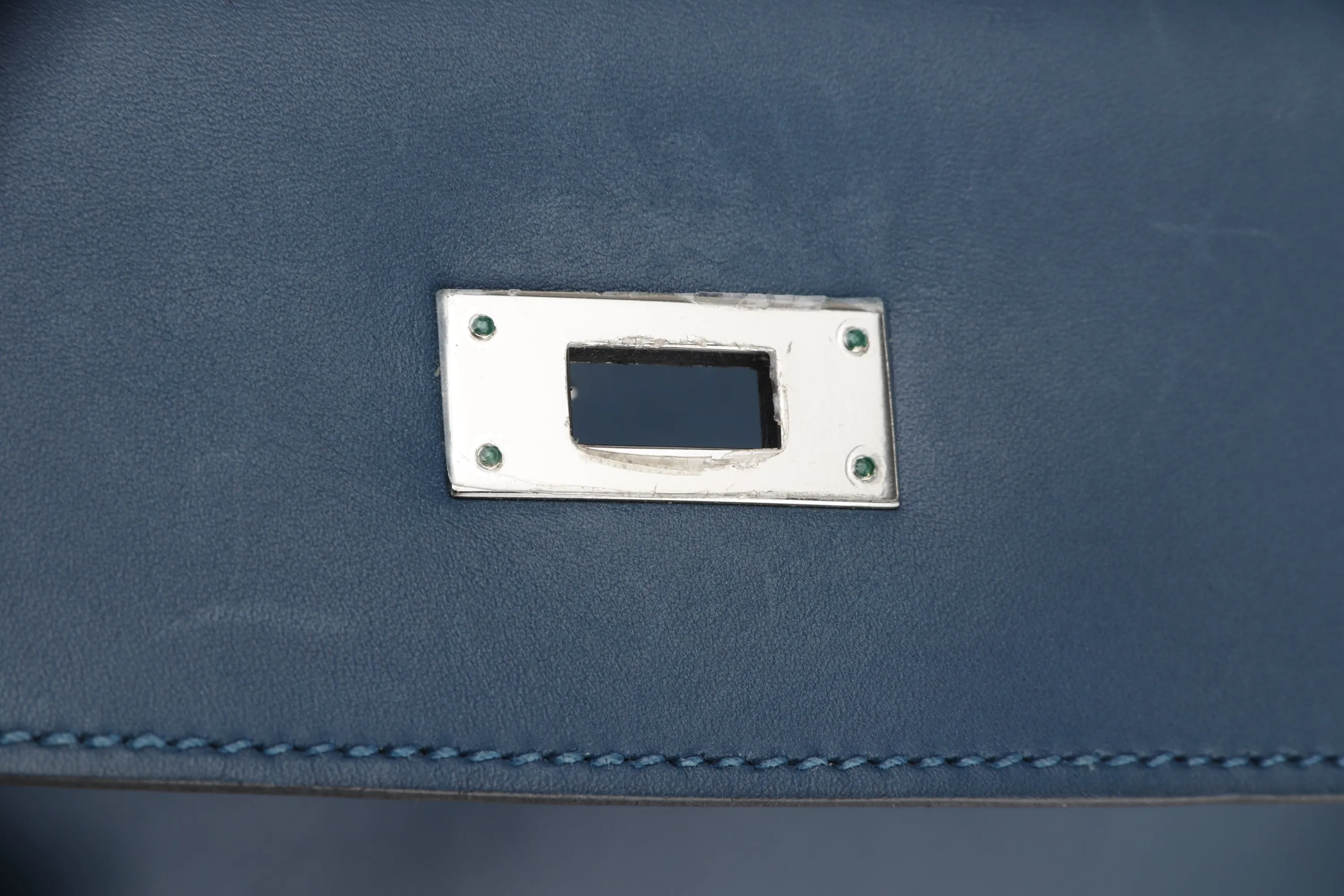 HERMES KELLY 35 (STAMP O) BLUE THALASSA SWIFT LEATHER SILVER HARDWARE, WITH KEYS, LOCK, STRAP & DUST COVER