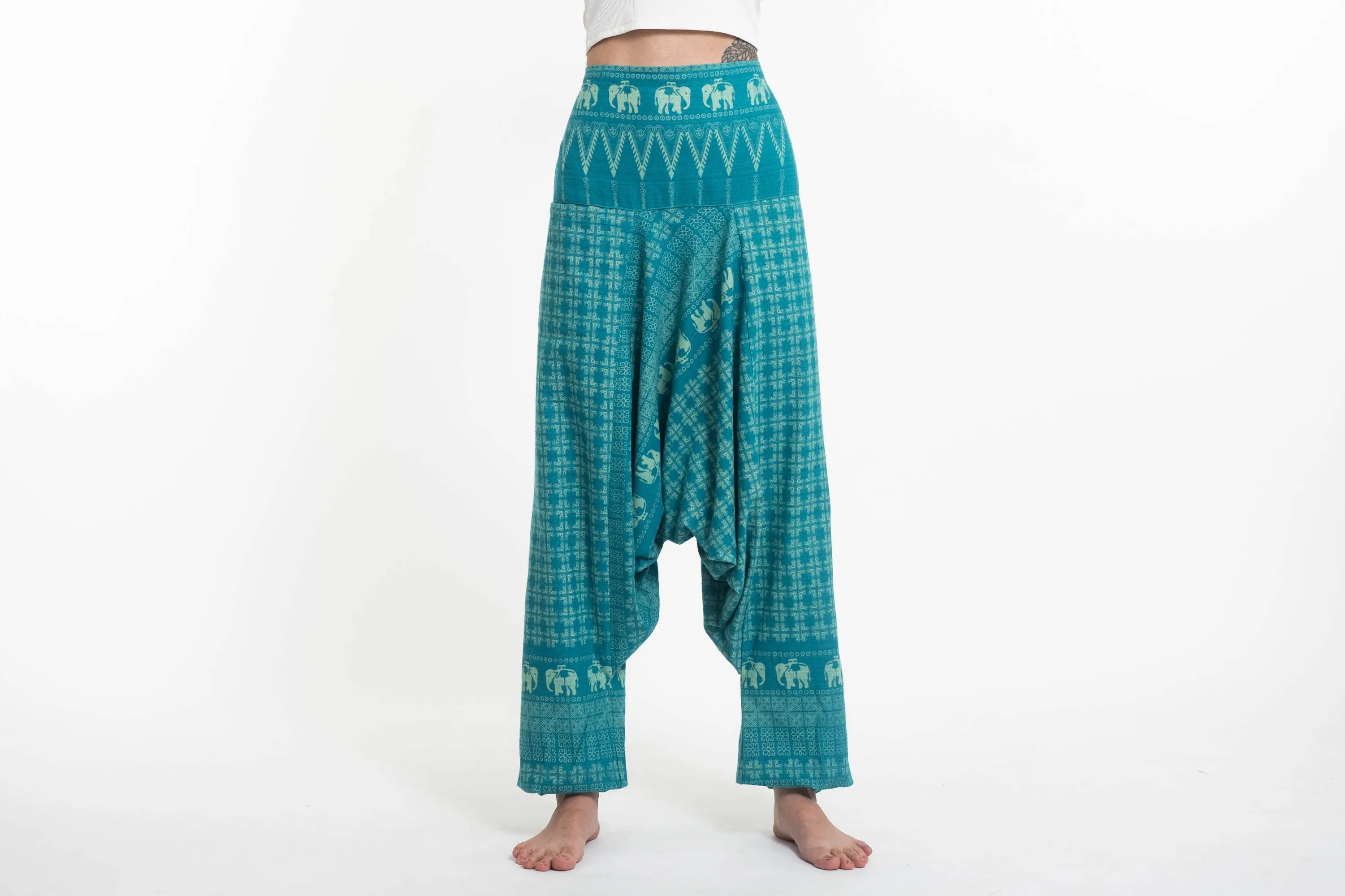 Hill Tribe Elephant Women's Elephant Pants in Turquoise