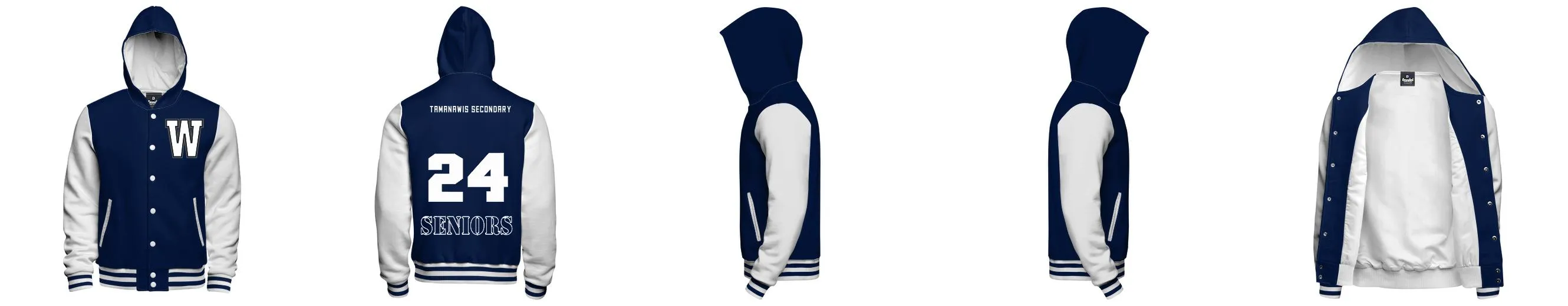 Hooded Cotton Fleece Varsity Jacket With Custom Printed Lining