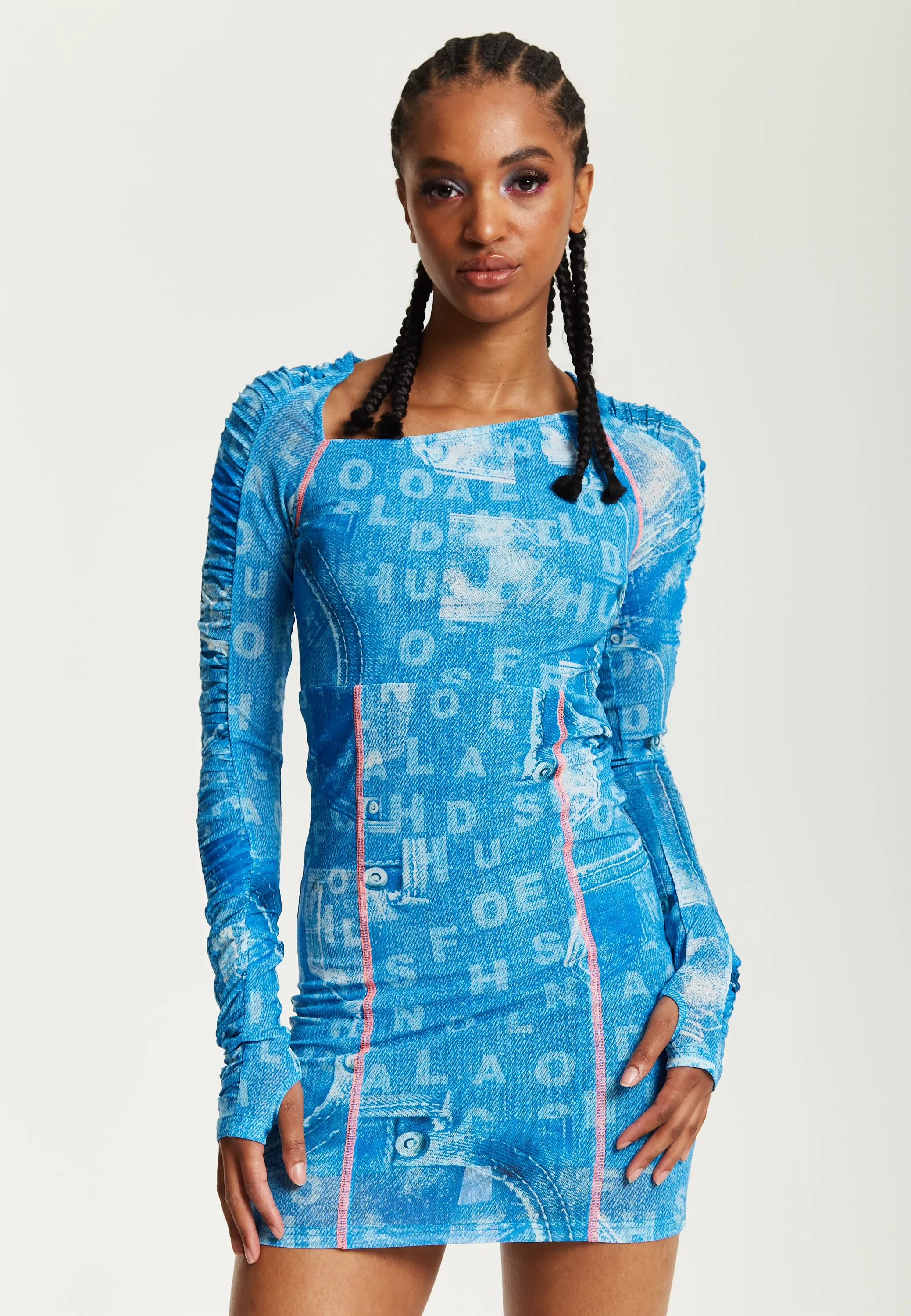 House Of Holland Denim Print Mini Dress