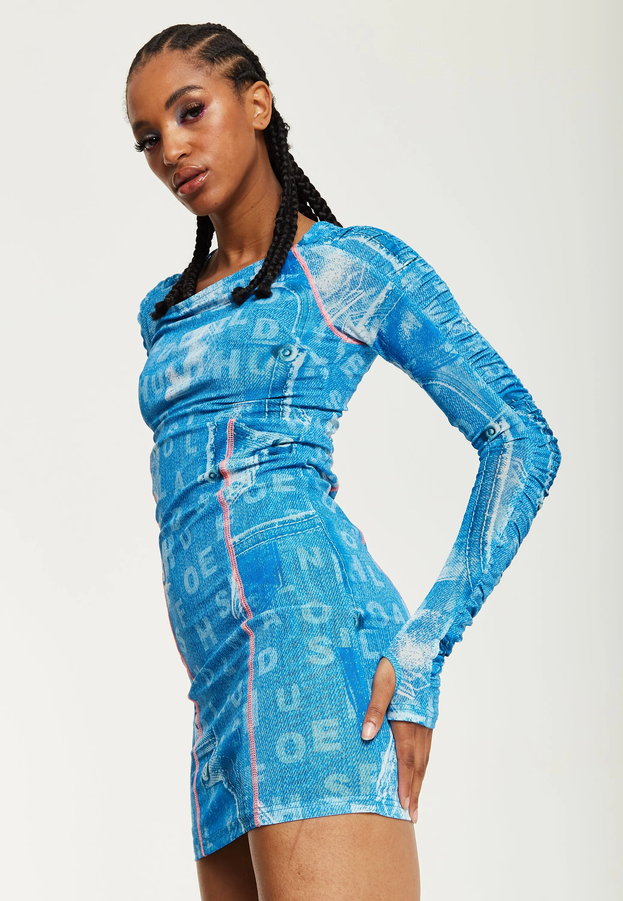 House Of Holland Denim Print Mini Dress