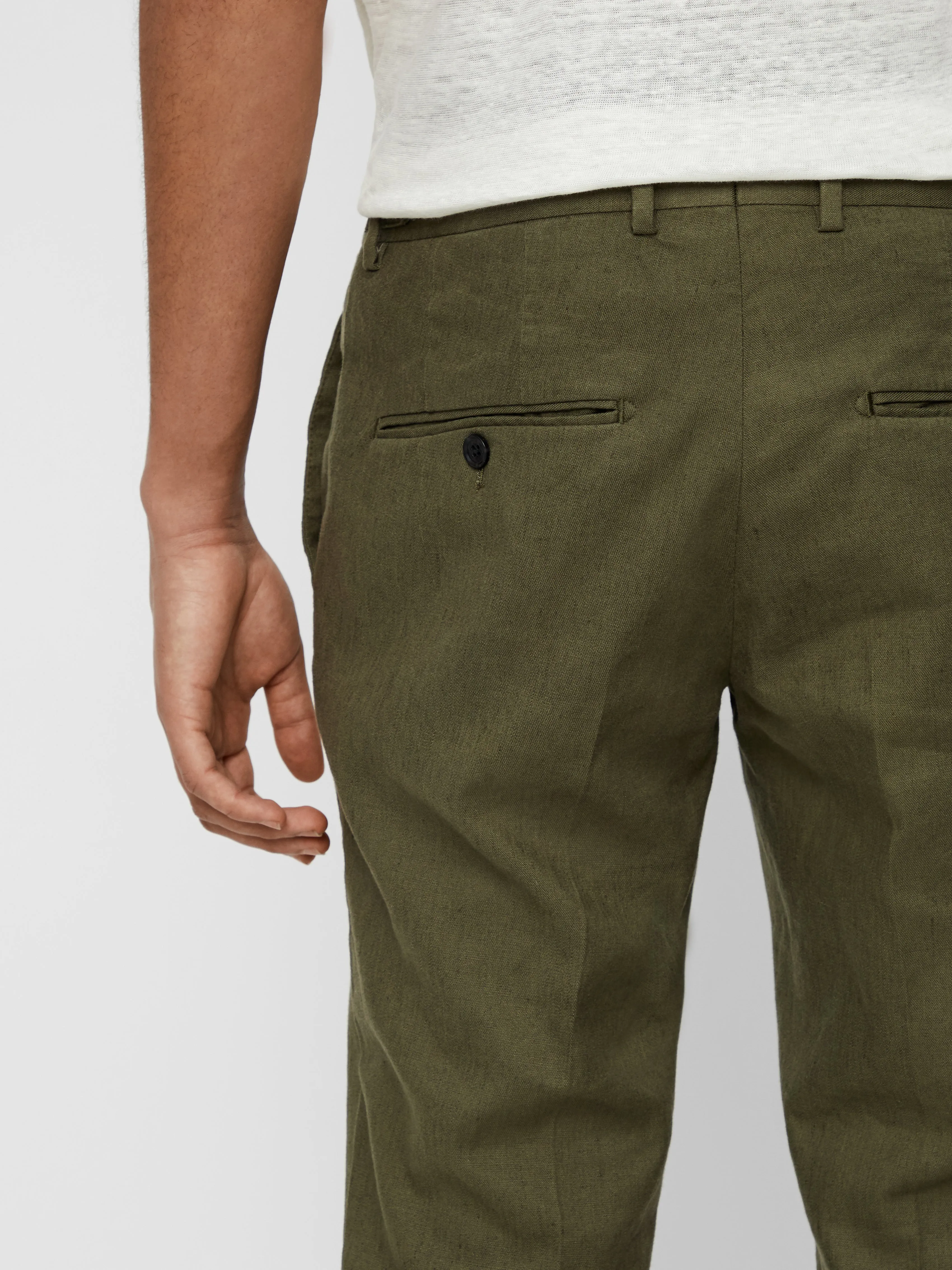 J.Lindeberg Mens Grant Cotton Linen Stretch Pants - IVY GREEN