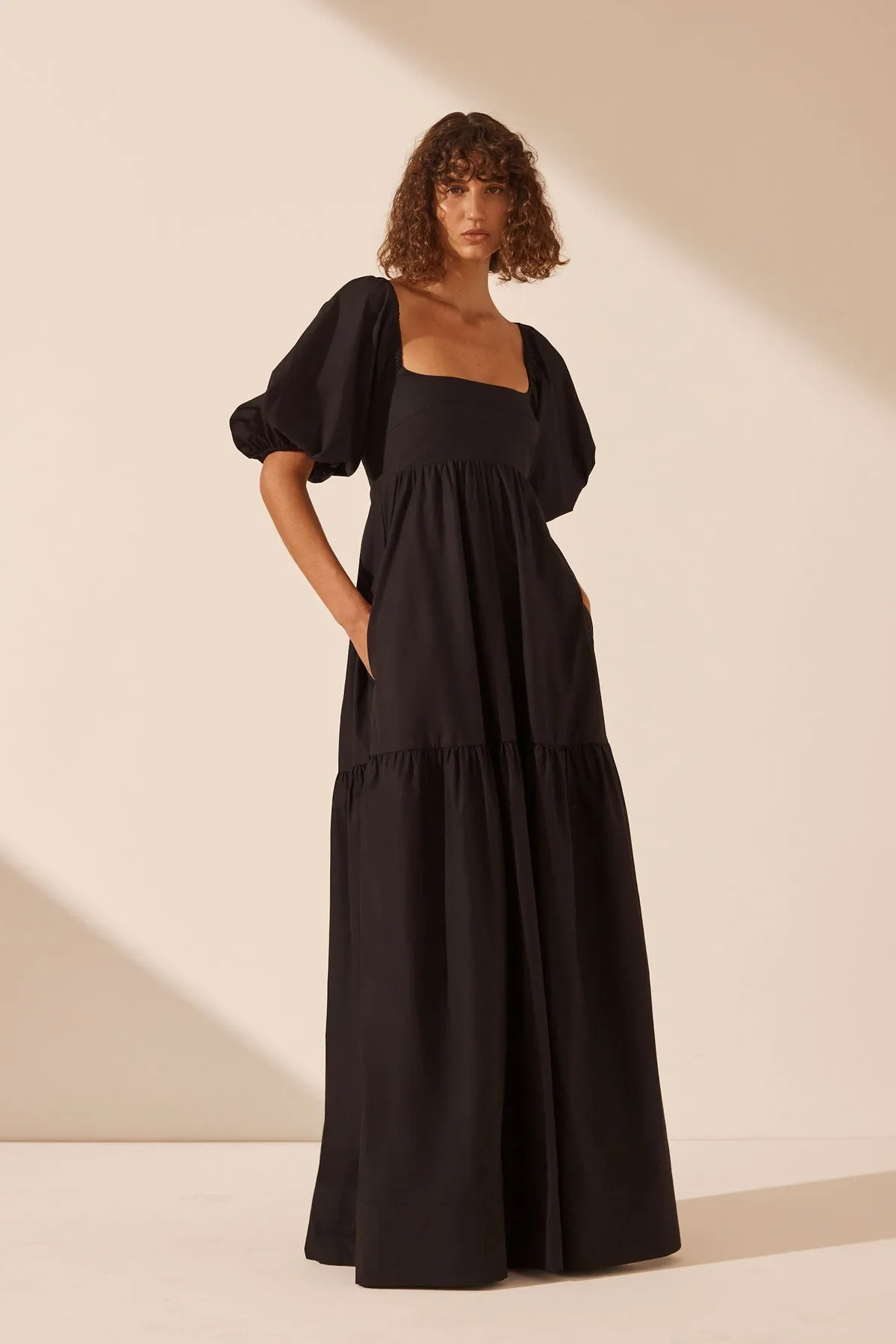 JOSEPHINE SQUARE NECK TIERED MAXI DRESS - BLACK